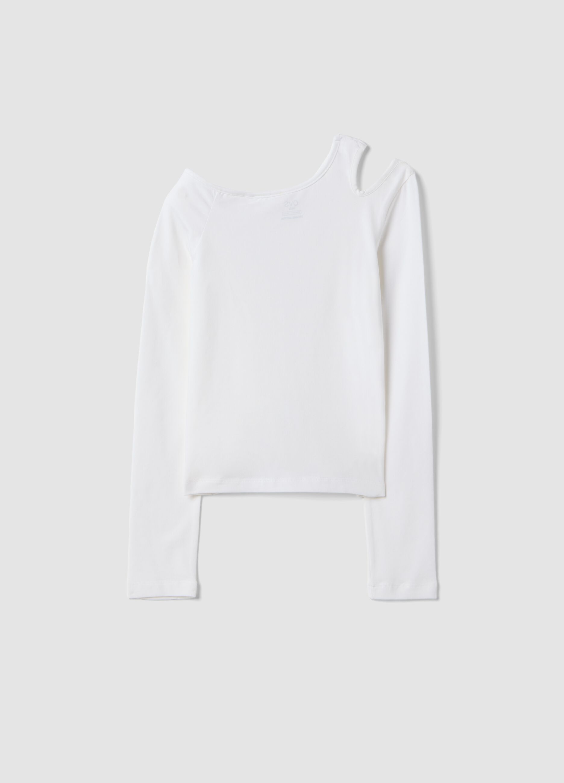 White cotton blend slim fit boat neck top for girls