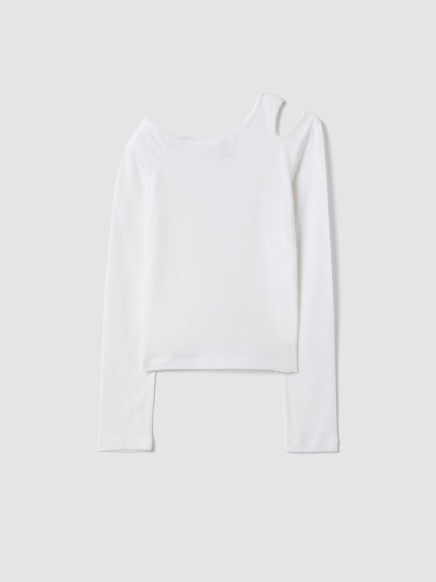Maglia in misto cotone bianca da ragazza slim fit con scollo a barca_4