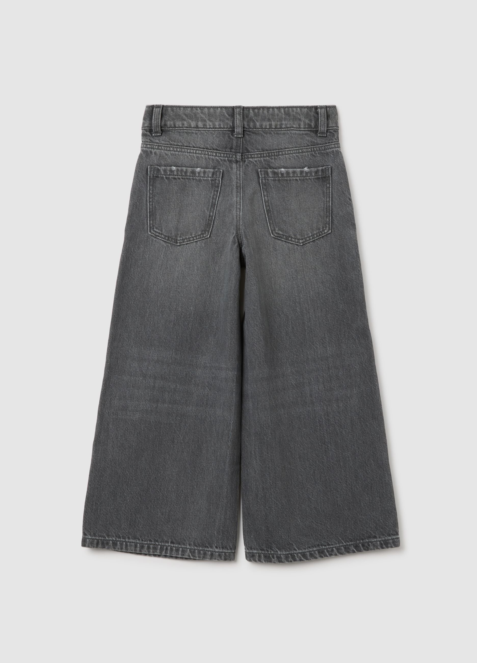 Girls' grey wide leg jeans in pure cotton