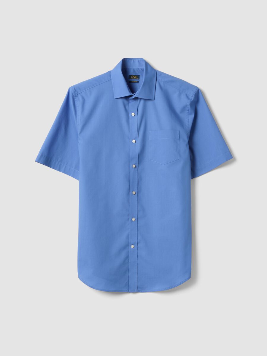 Light blue short-sleeved shirt with classic collar_4