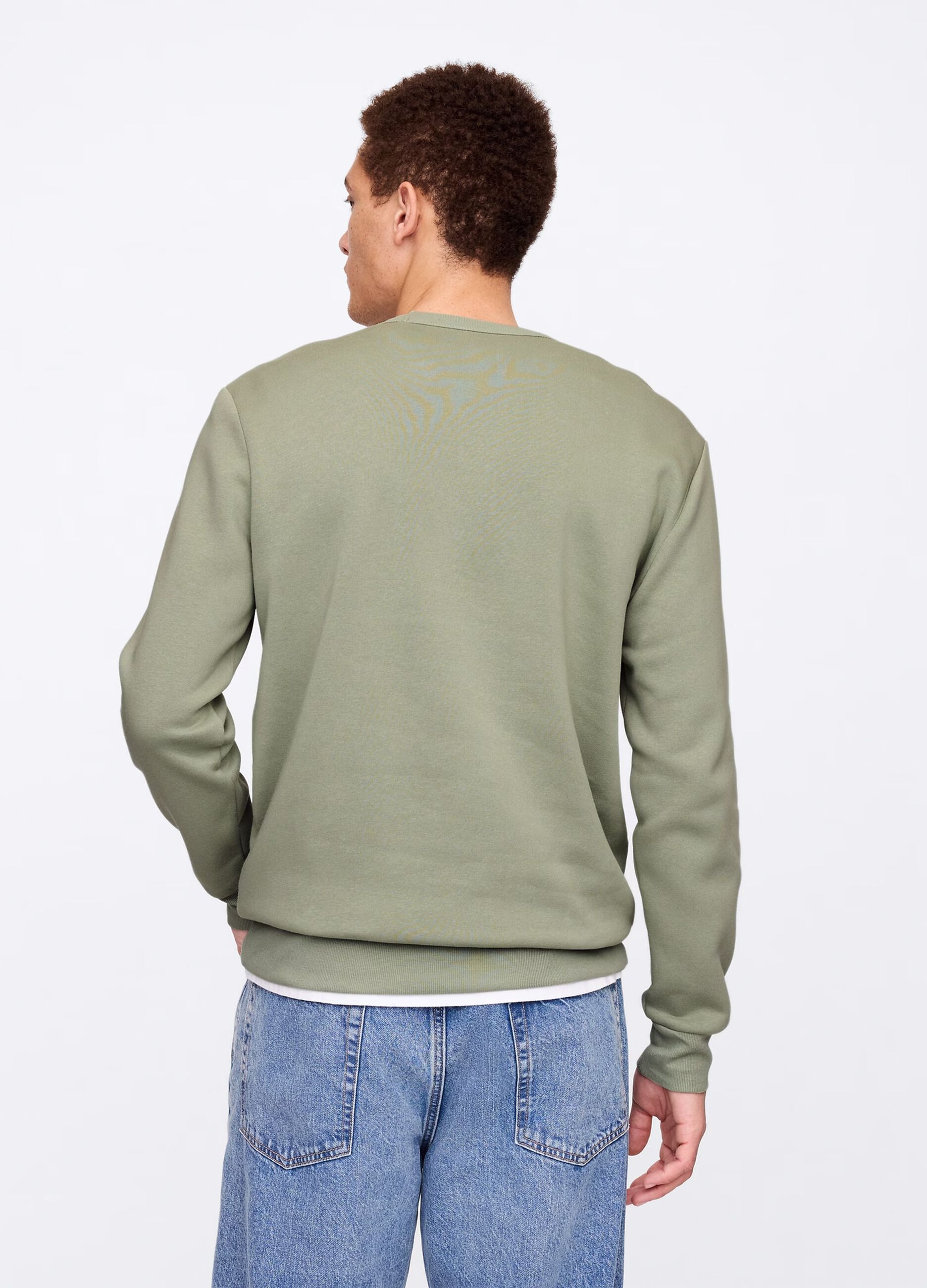 Green sweatshirt with round neck in cotton blend