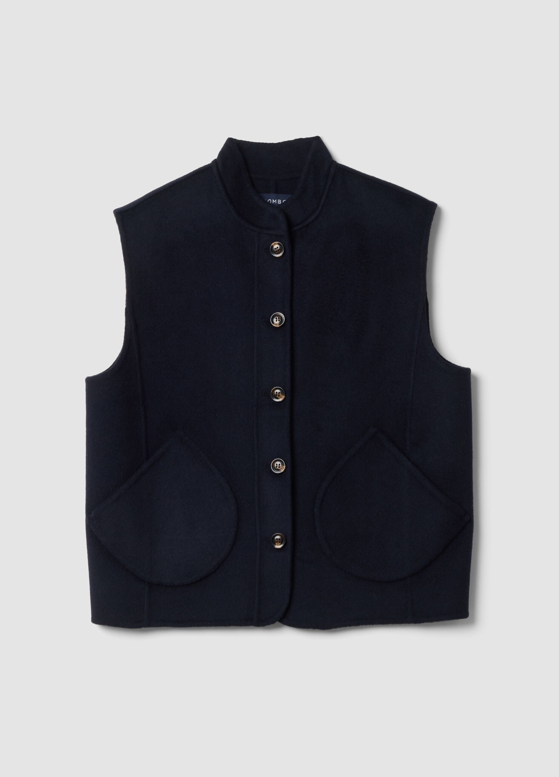 Blue wool-viscose blend gilet with patch pockets