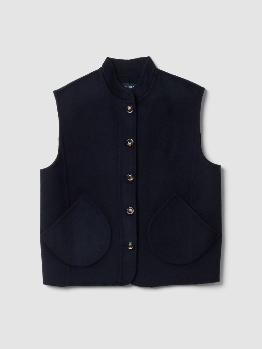 Blue wool-viscose blend gilet with patch pockets_0