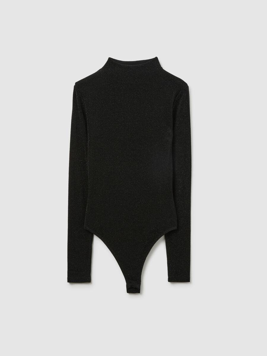 Body a collo alto nero in lurex regular fit con schiena scoperta_4