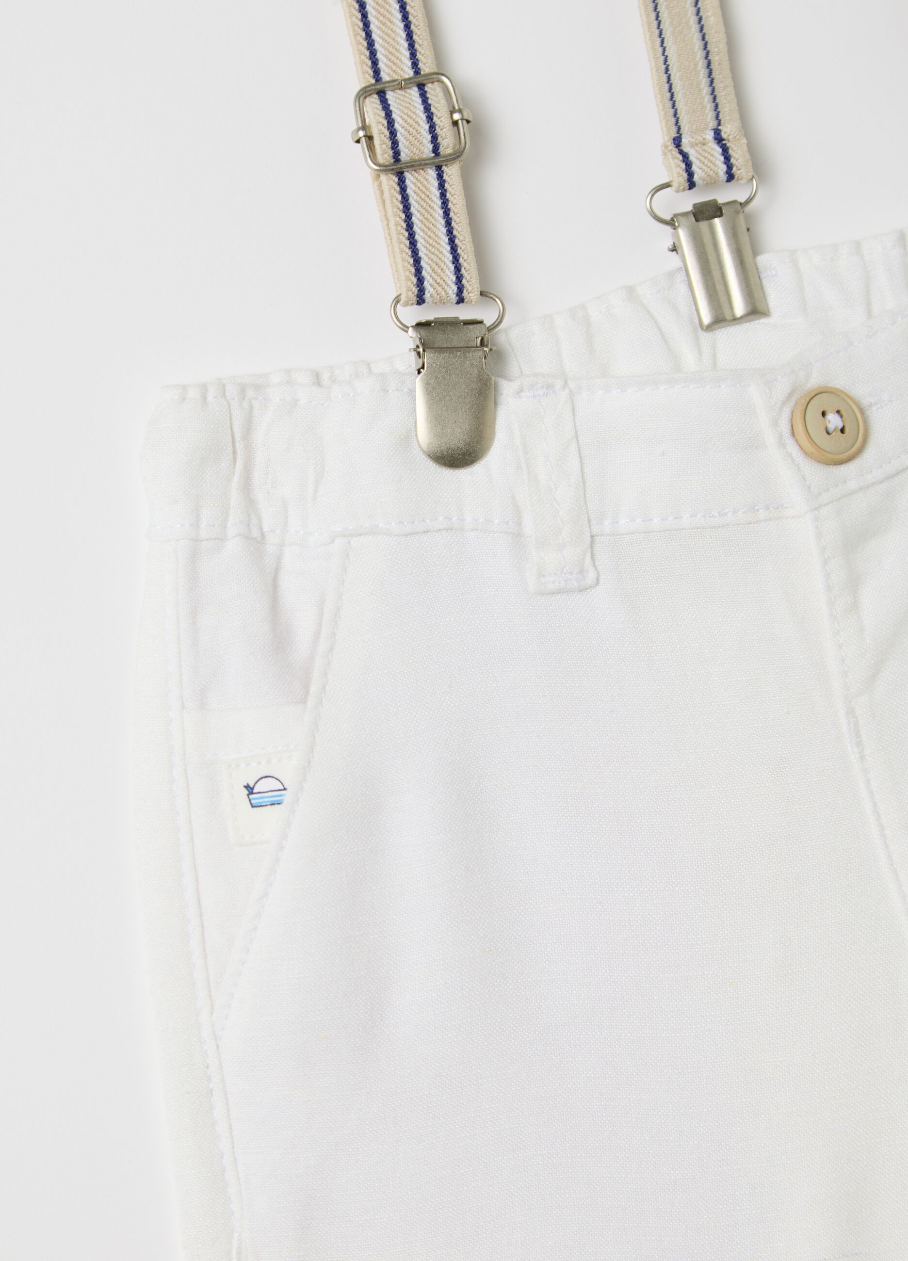 White shorts with striped braces