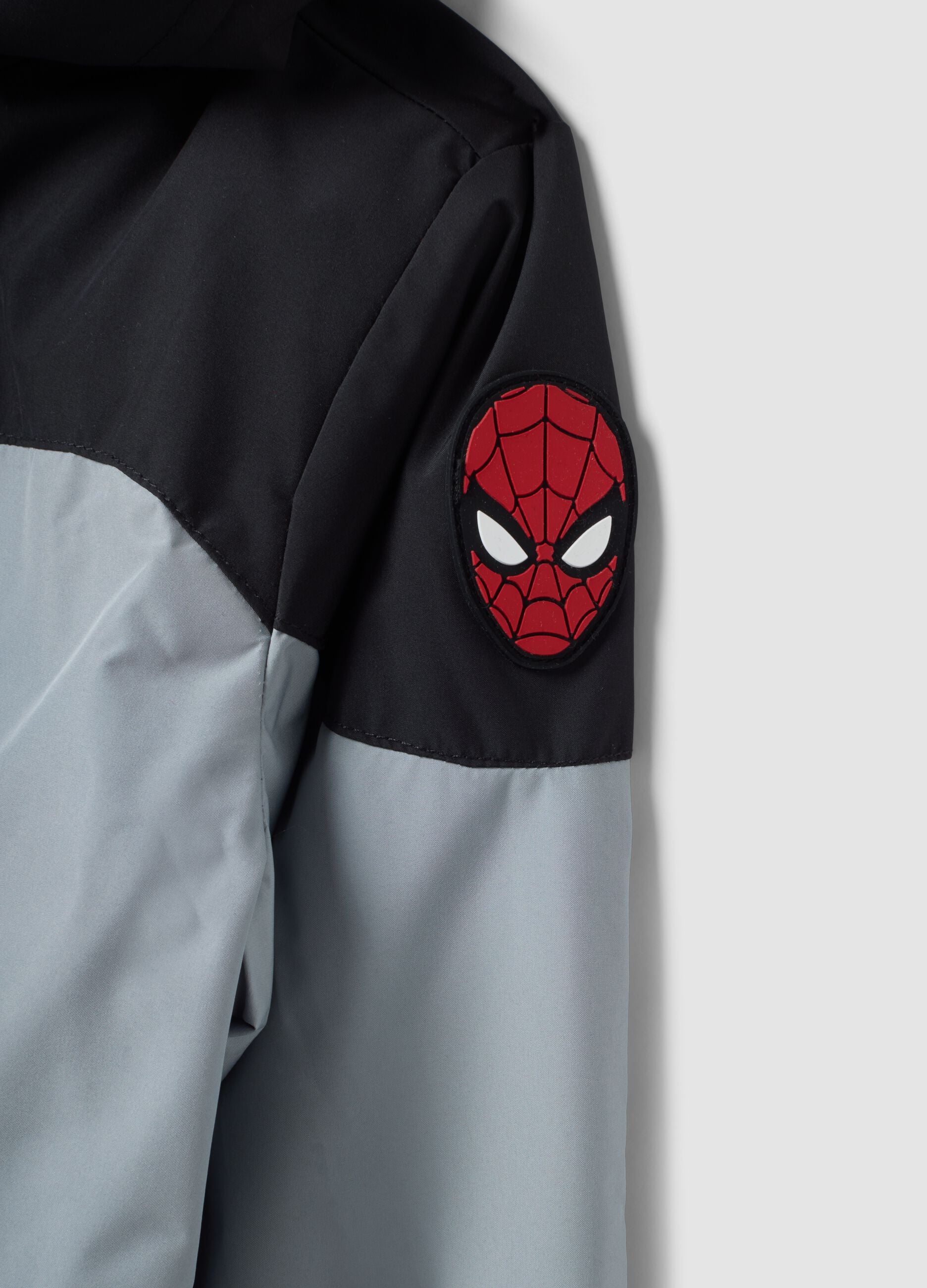 Grey hooded jacket with Spider-Man prints for boys