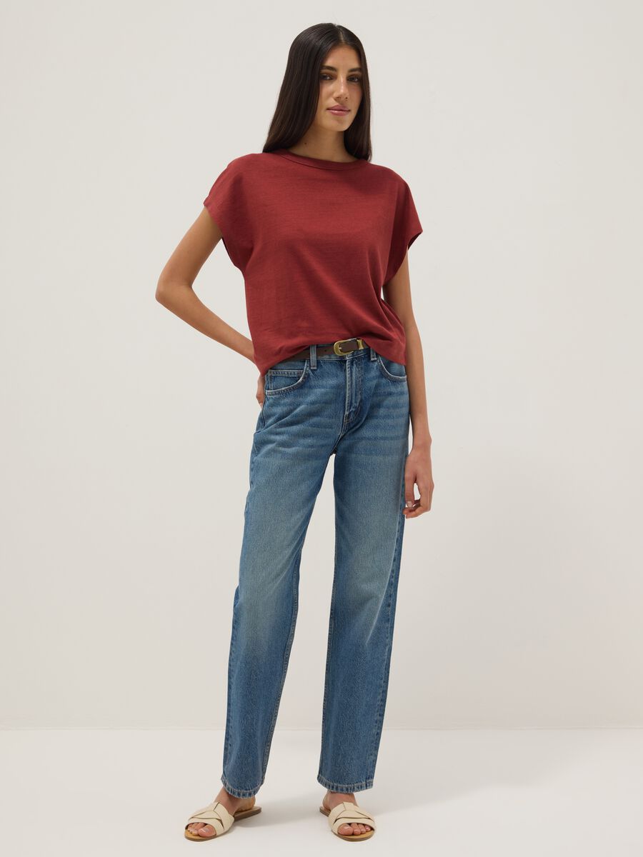 Red cotton-linen blend short-sleeve T-shirt, regular fit_1