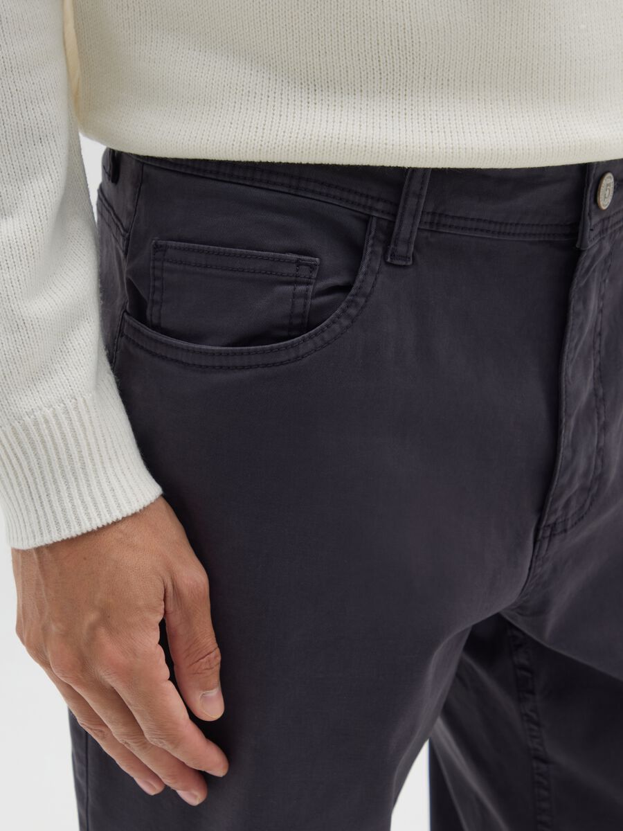 Blue Stretch Cotton Regular Fit Trousers_3