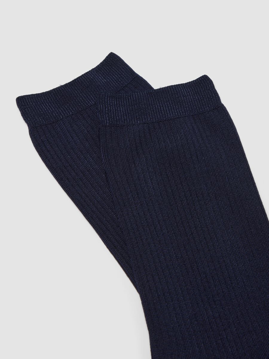 Blue ribbed stretch viscose socks_2