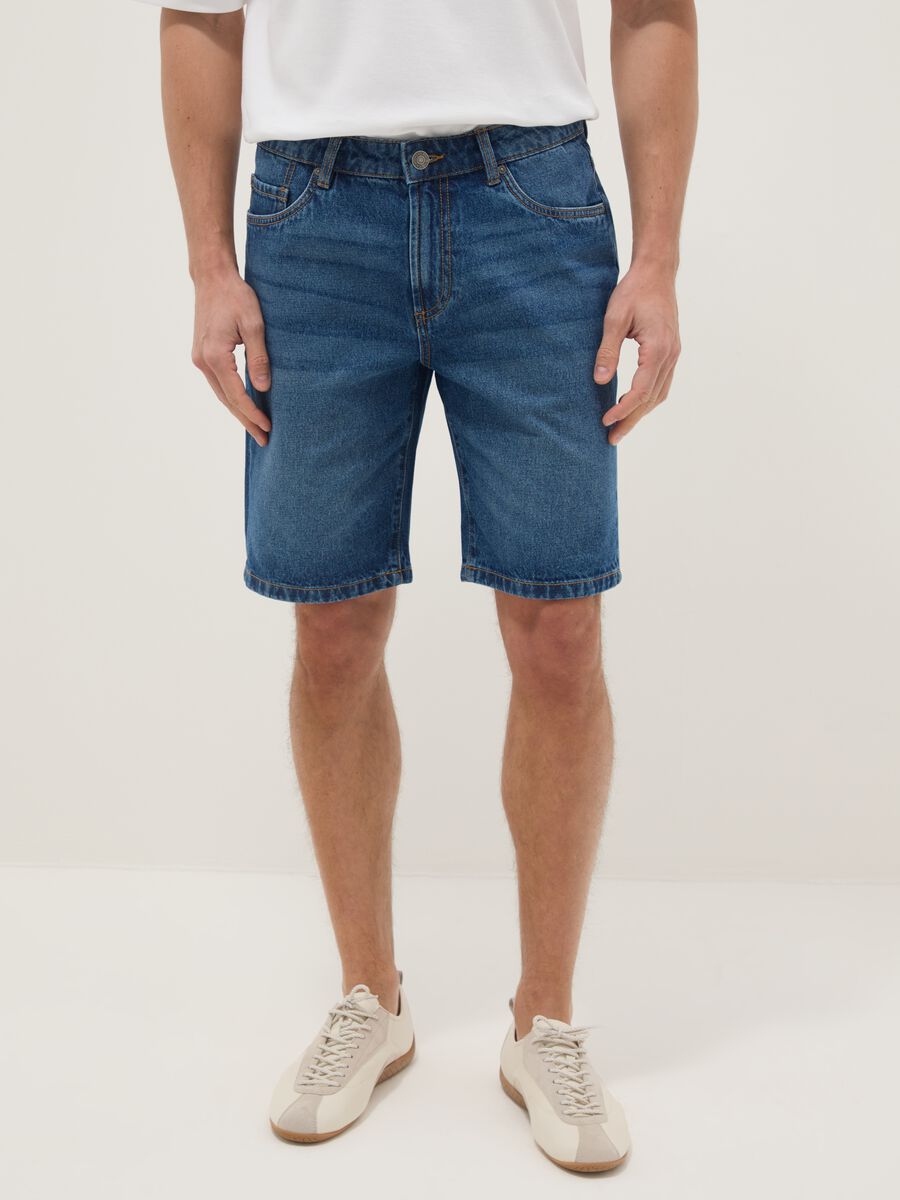 Blue denim Bermuda shorts in pure cotton, regular fit_1