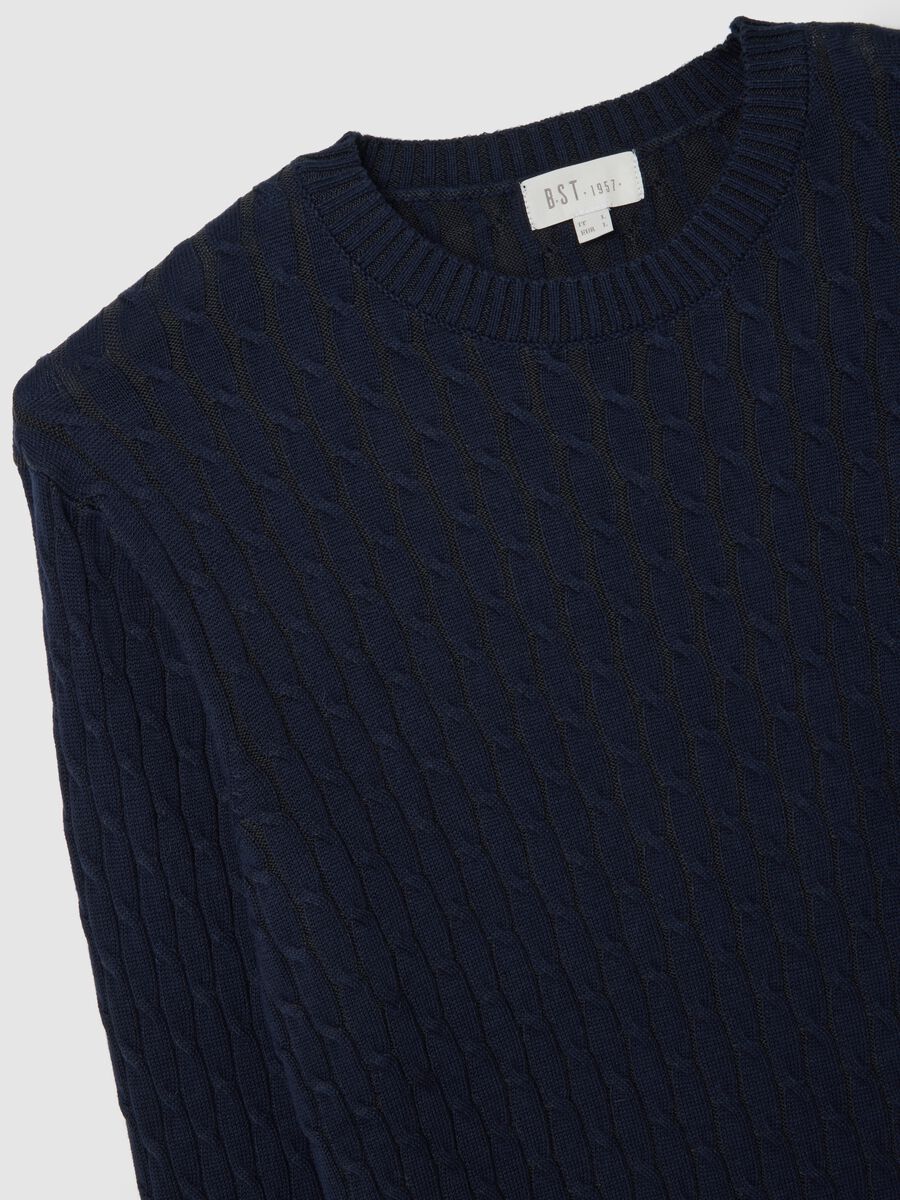 Blue Cotton Jacquard Knit Sweater_1