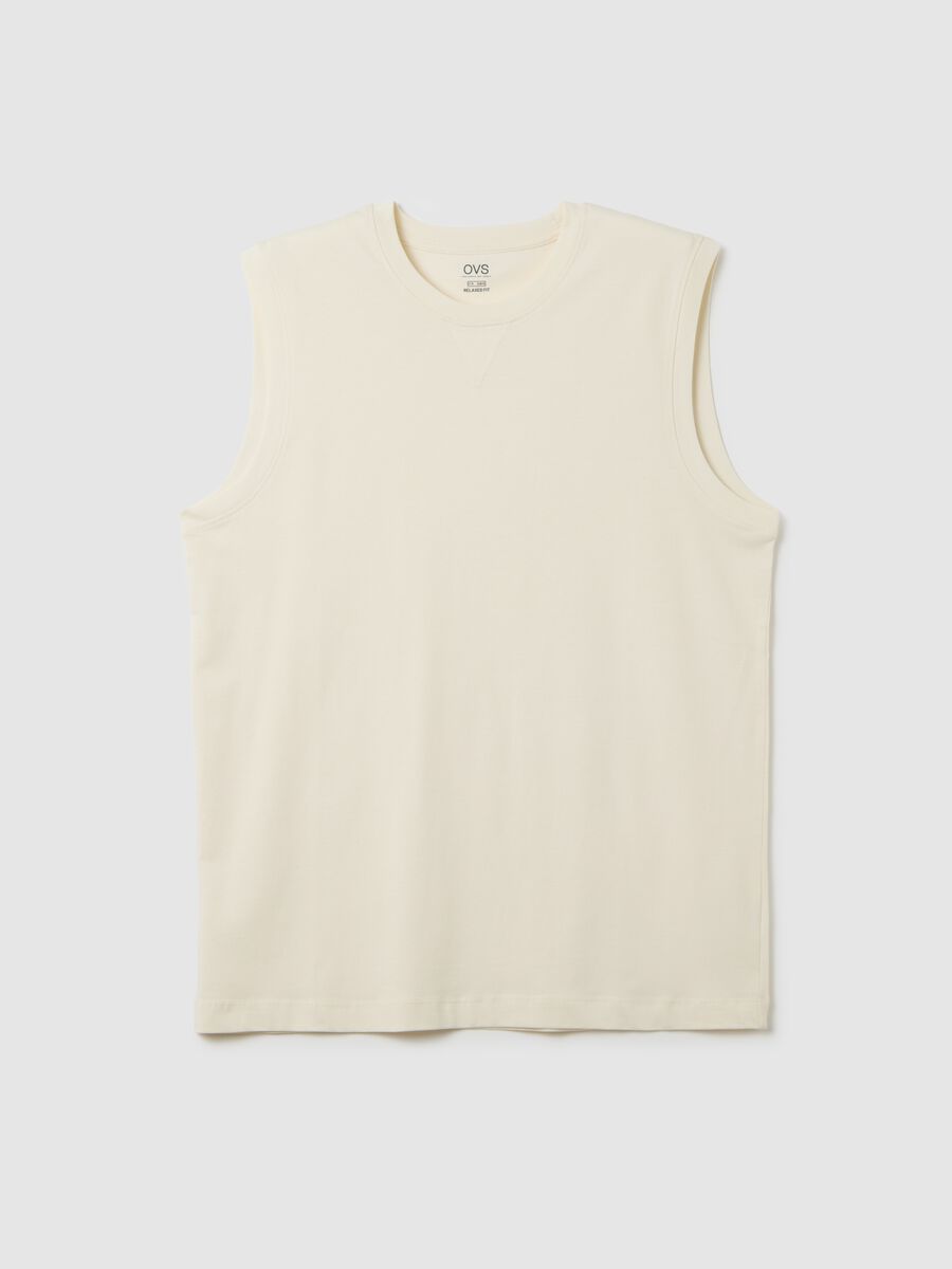 Men's oversized beige tank top in pure cotton, regular fit_4