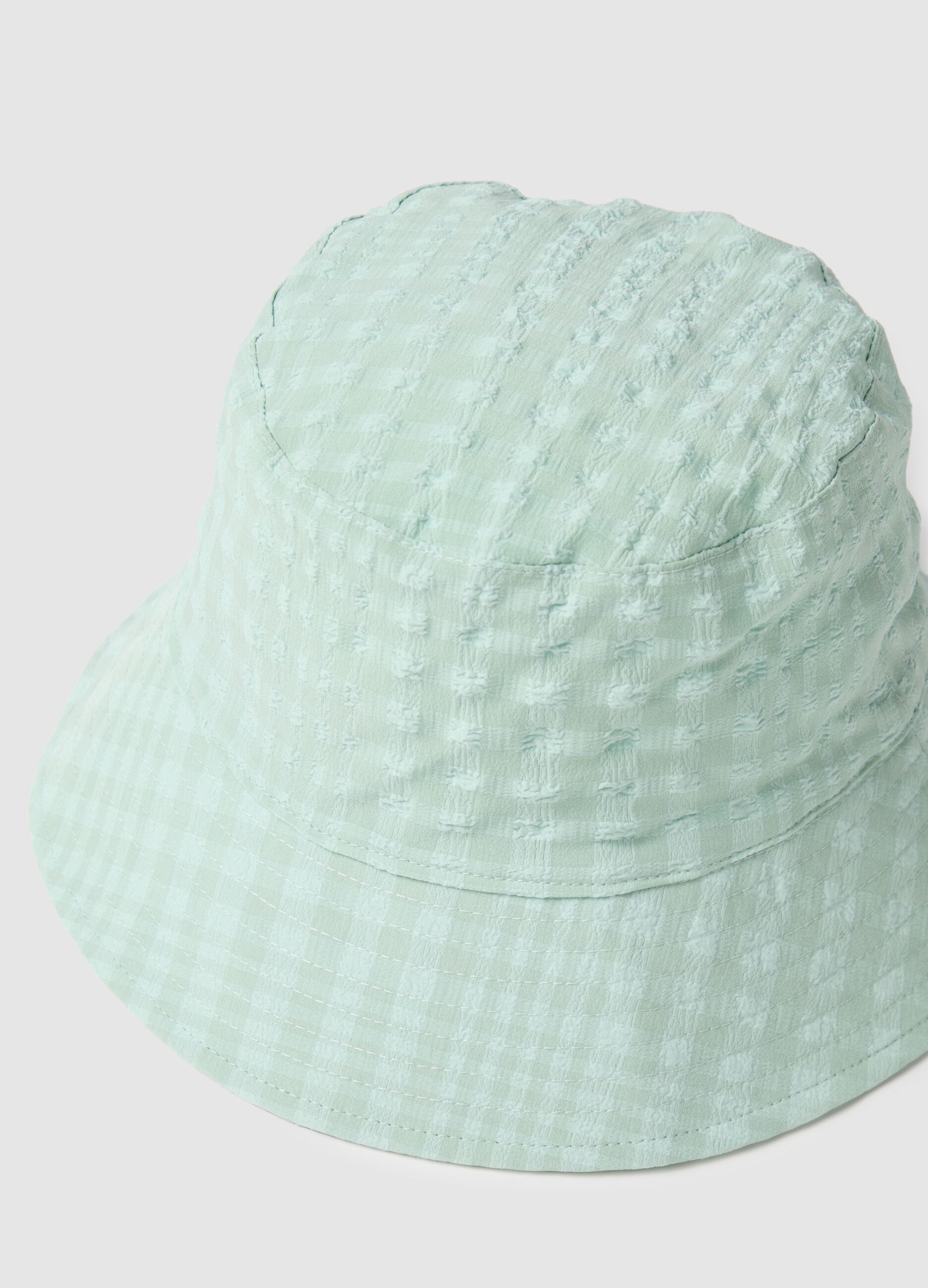 Women's light green check fabric bucket hat