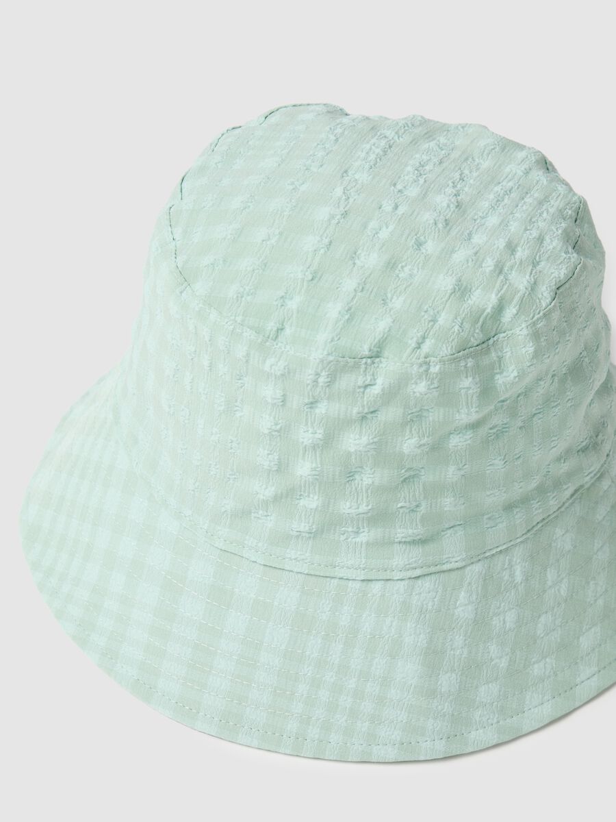 Women's light green check fabric bucket hat_1