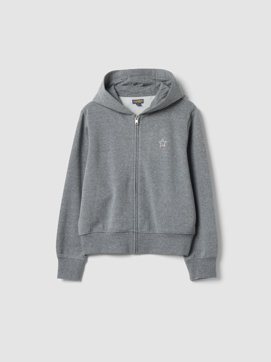 Felpa grigia in puro cotone organico con cappuccio e stampa stella regular fit_0