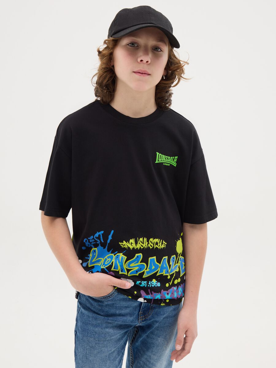 T-shirt in cotone stampa logo stile graffiti_0