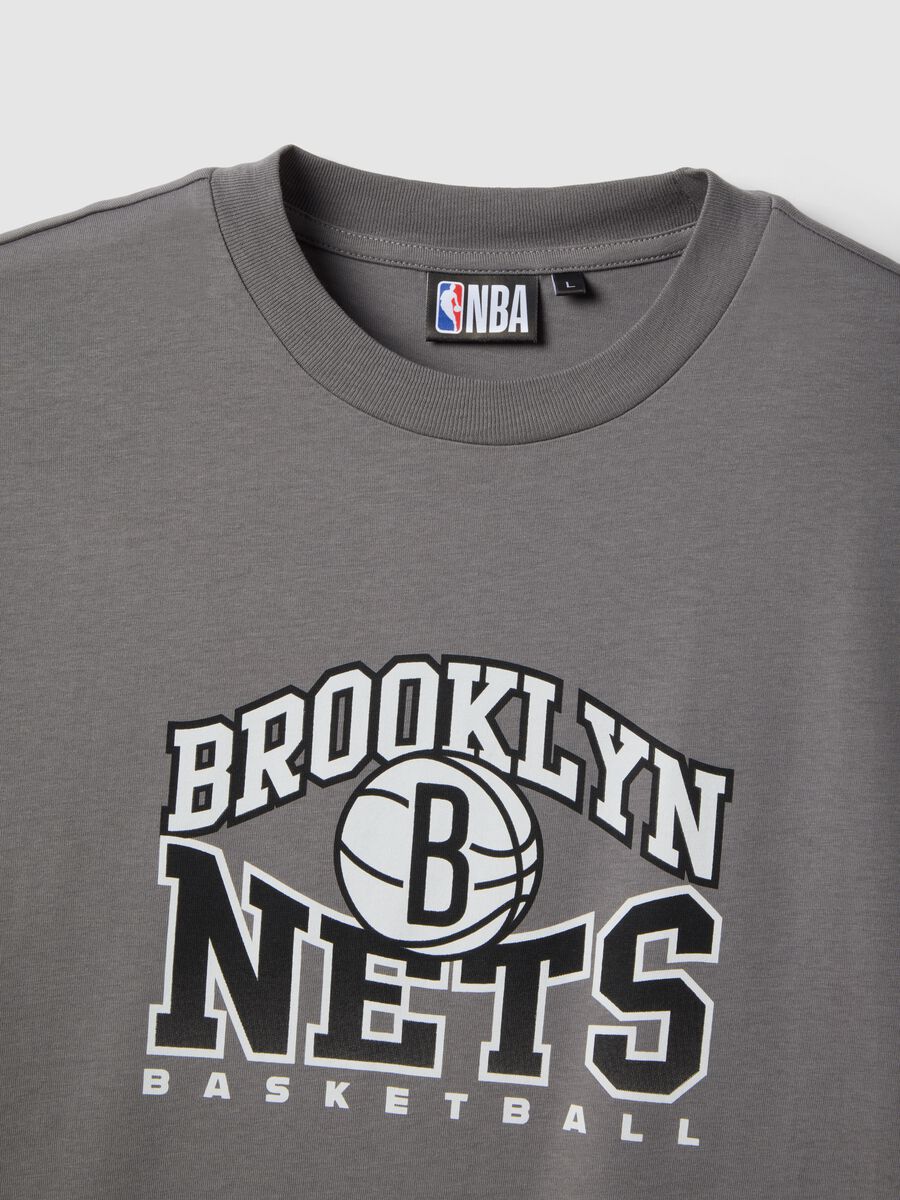 Grey pure cotton T-shirt regular fit with Brooklyn Nets print_1