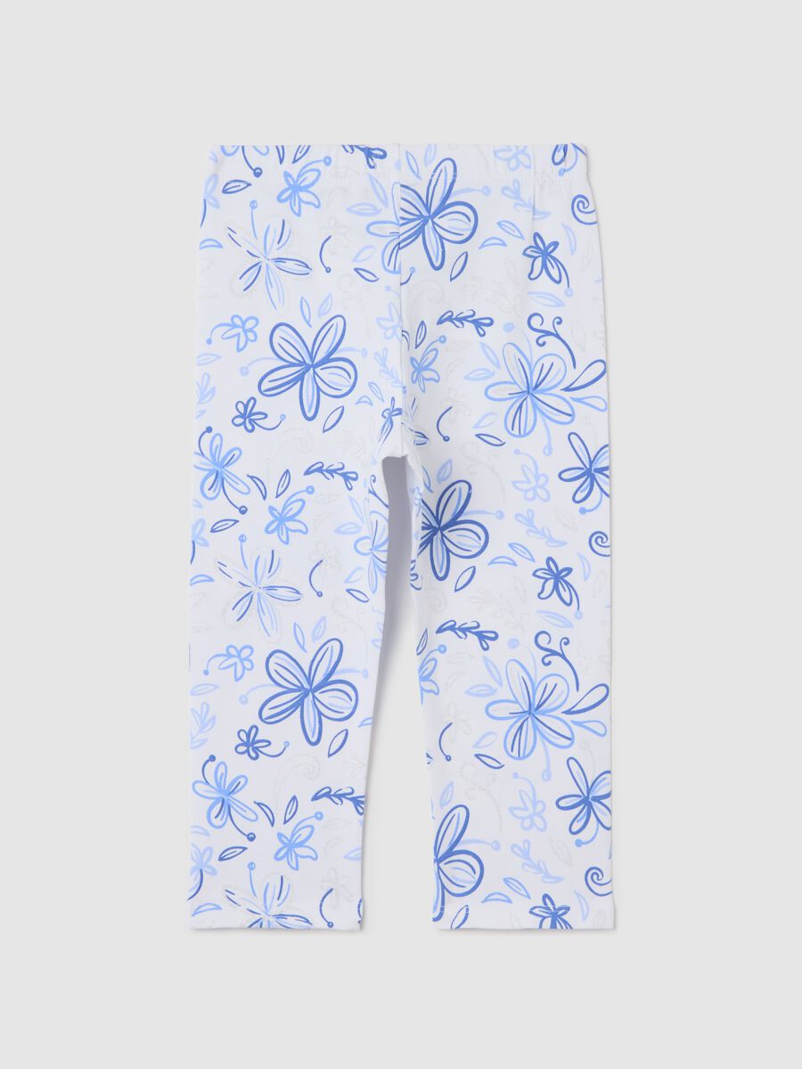 White three-quarter leggings in stretch cotton with print_1