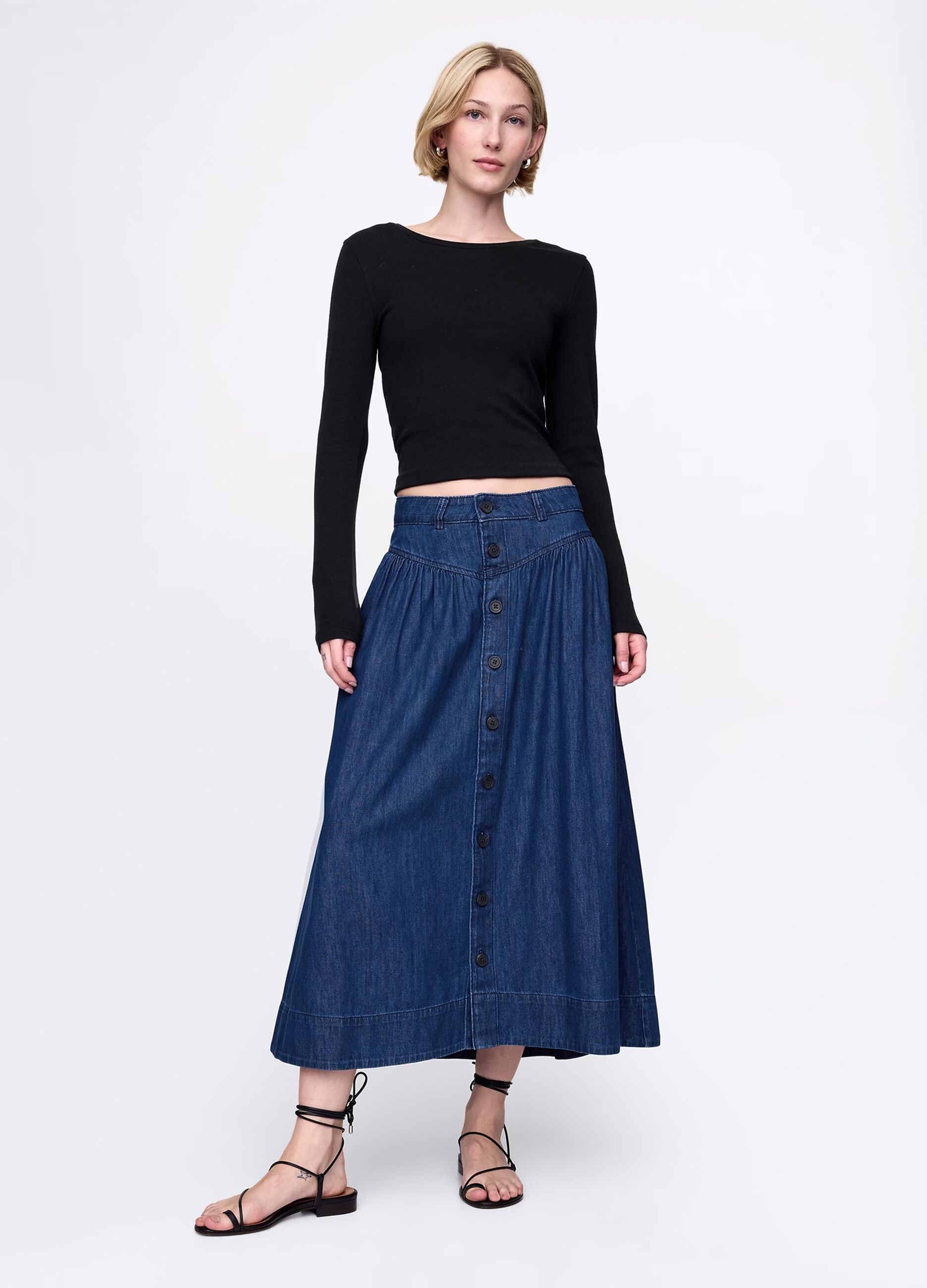 Gonna lunga in denim di cotone