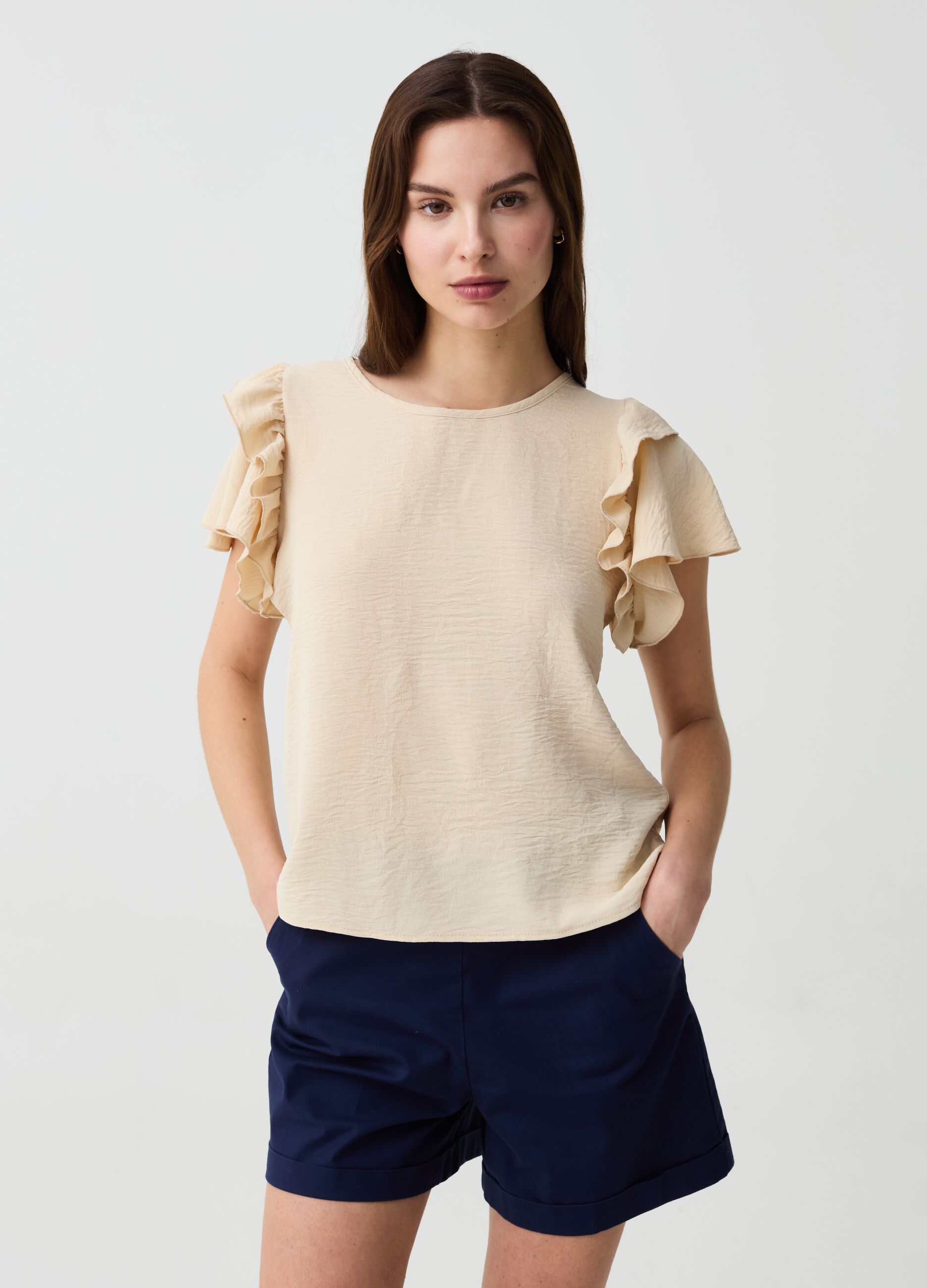 Ovs T-shirt in crêpe con maniche a farfalla