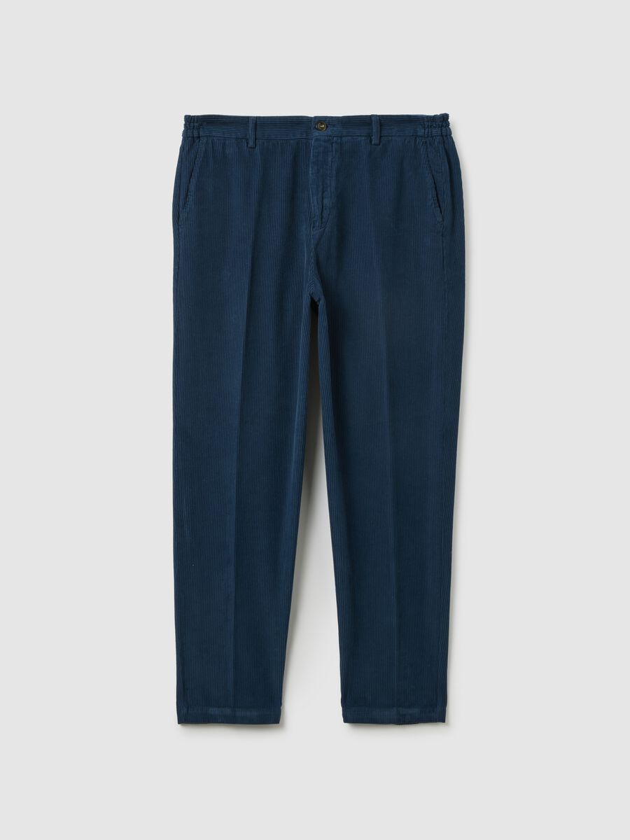 Blue regular fit chino trousers in pure cotton cords_4