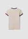 Beige fitted stretch cotton T-shirt with contrast trims_2