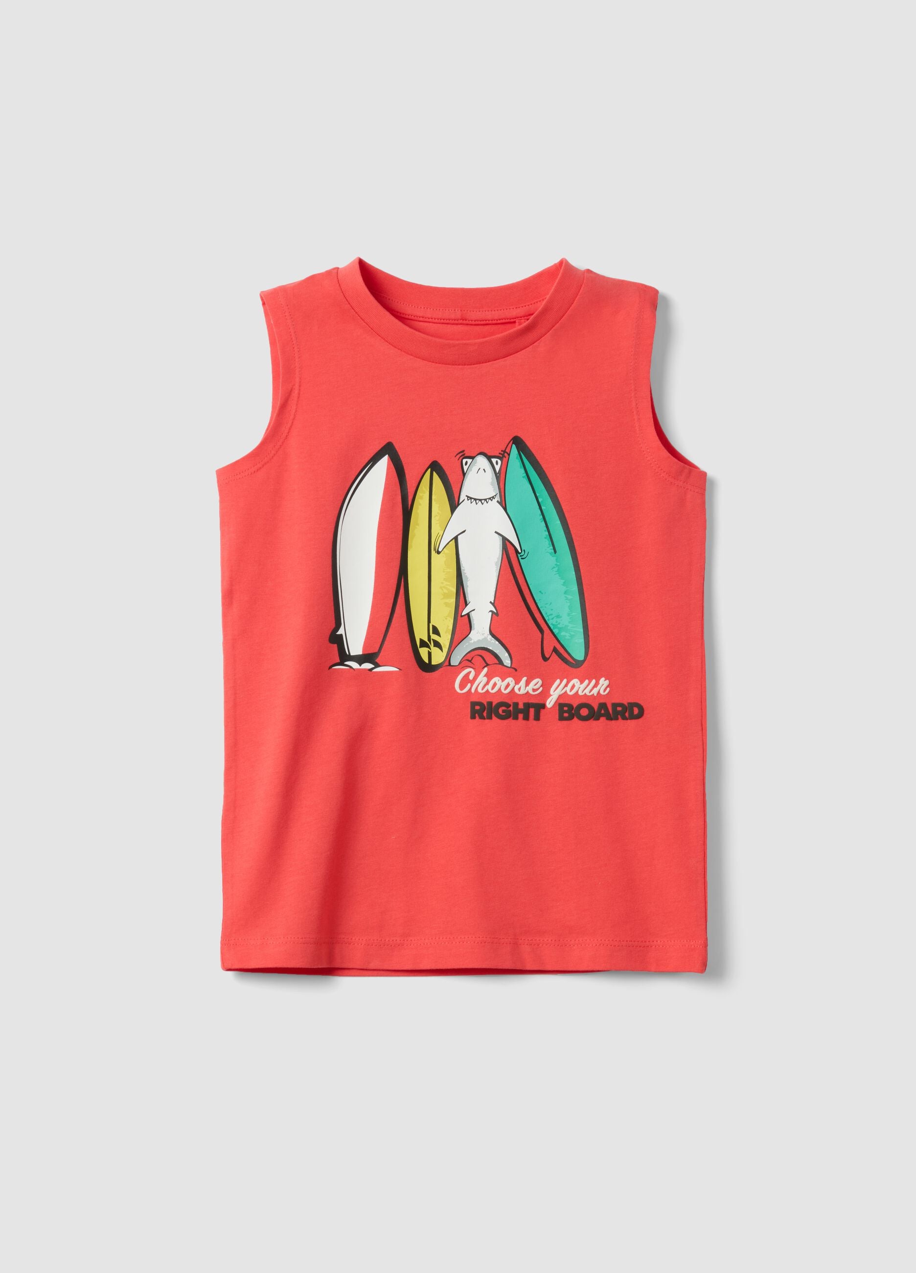 Red pure cotton surf print vest top