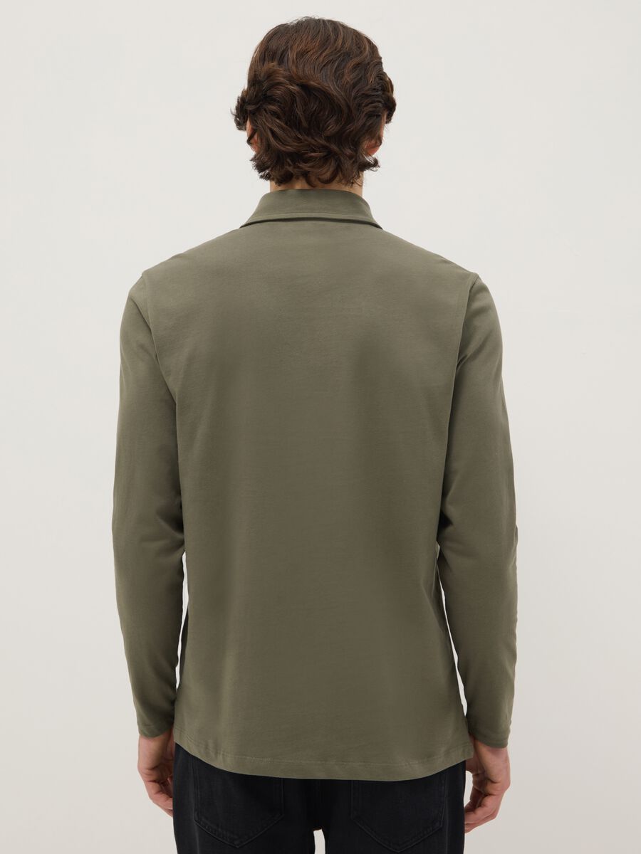 Long-sleeve green cotton polo shirt regular fit_2