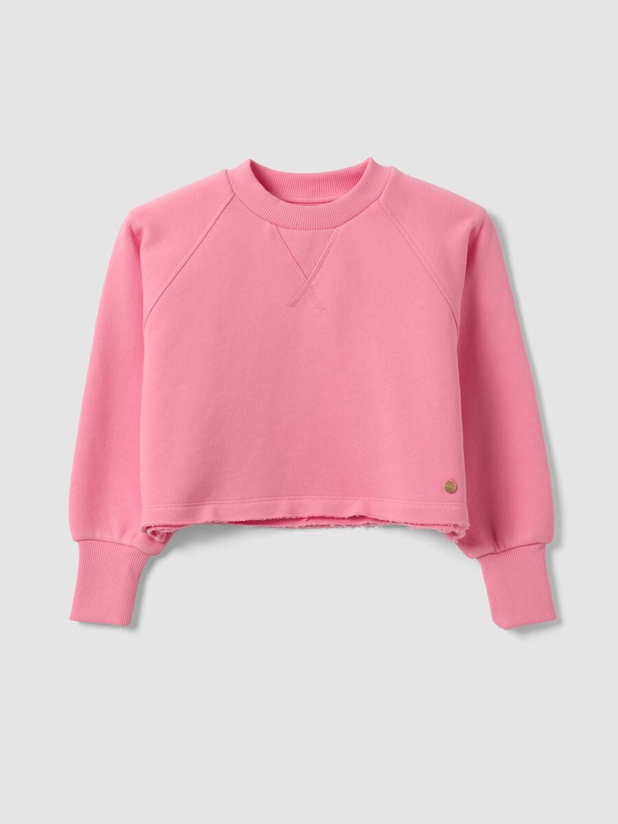 Felpa rosa crop in misto cotone a girocollo relaxed fit per bambina_3