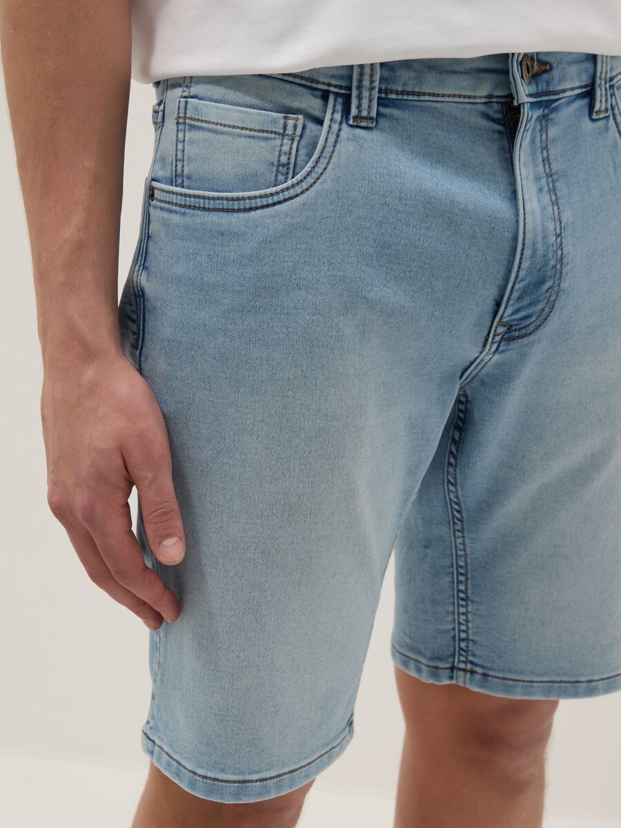 Slim Fit Light Blue Stretch Denim Cotton Blend Shorts_3