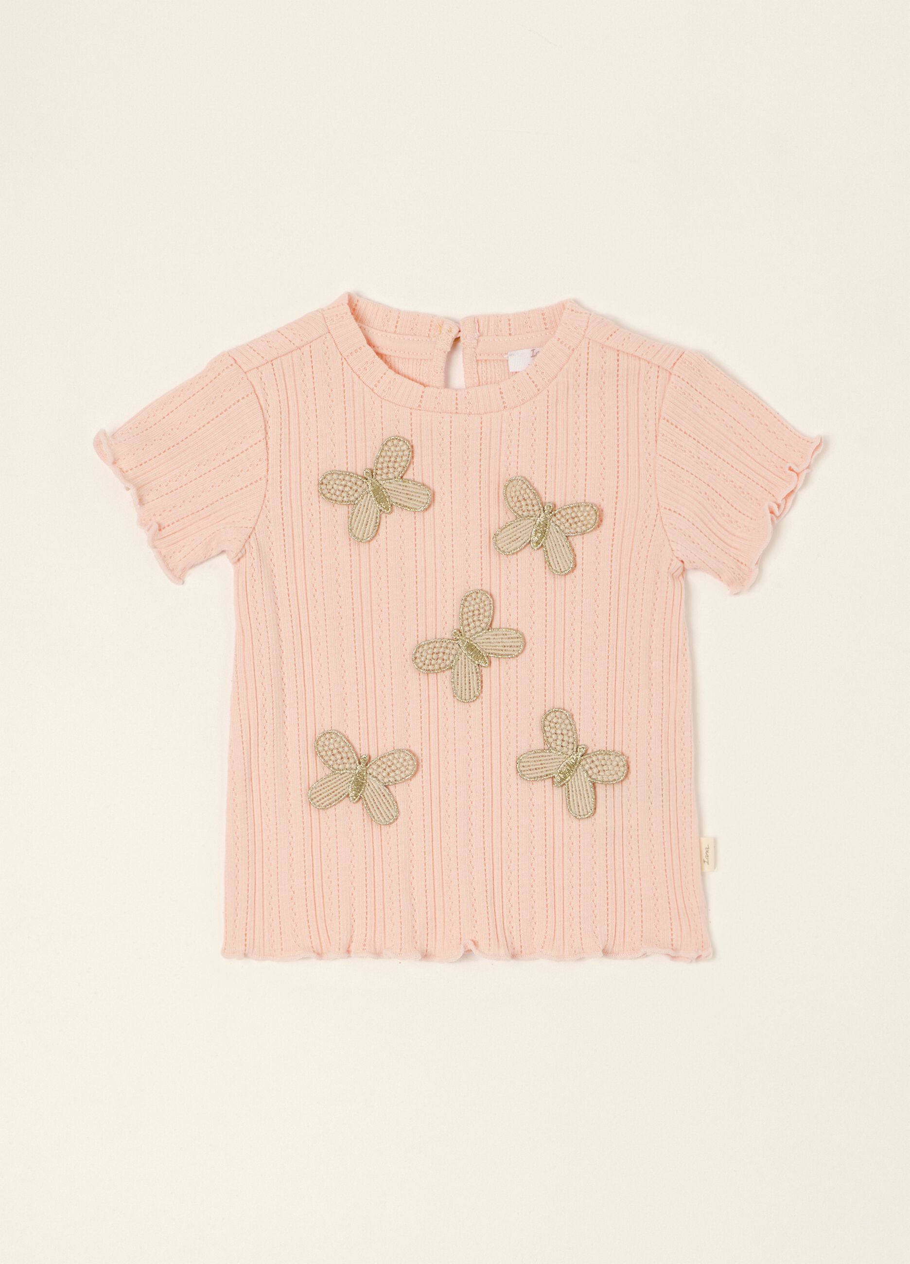 Baby girls&rsquo; pink short-sleeved cotton-blend T-shirt with appliqu&eacute; details