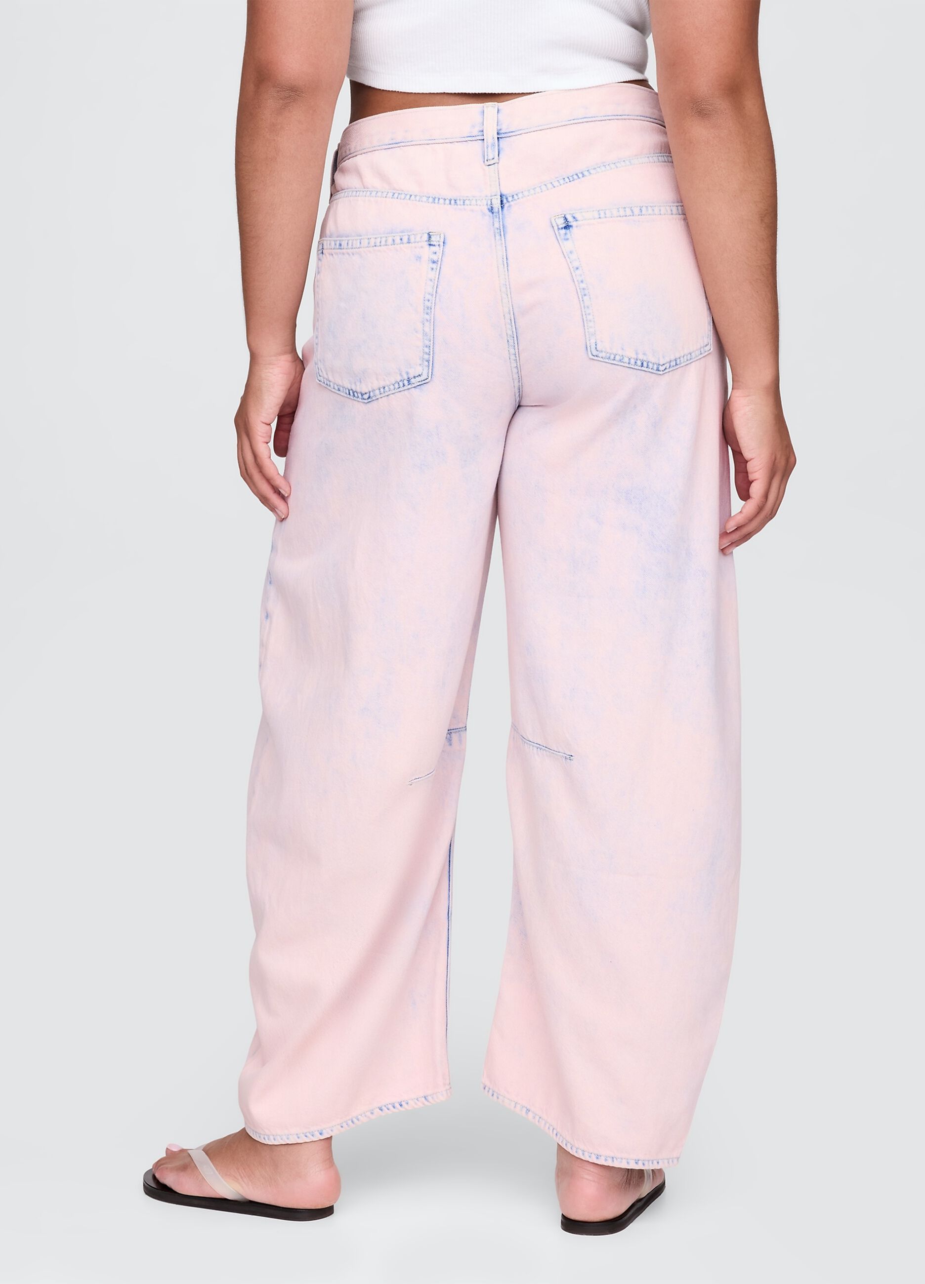 Shaded Pink Wide Trousers with Denim Effect