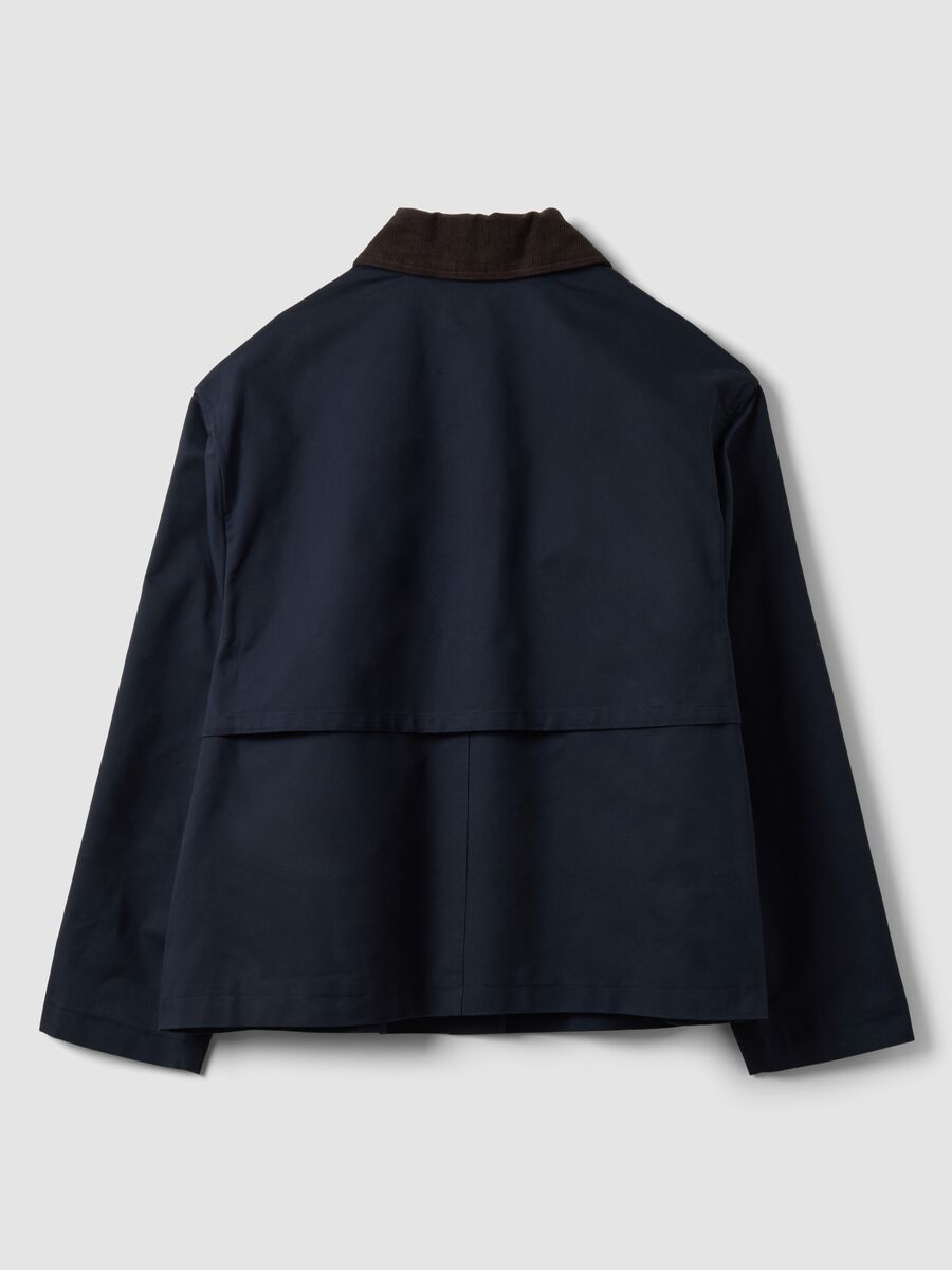 Giacca blu in puro cotone con colletto a contrasto regular fit_6