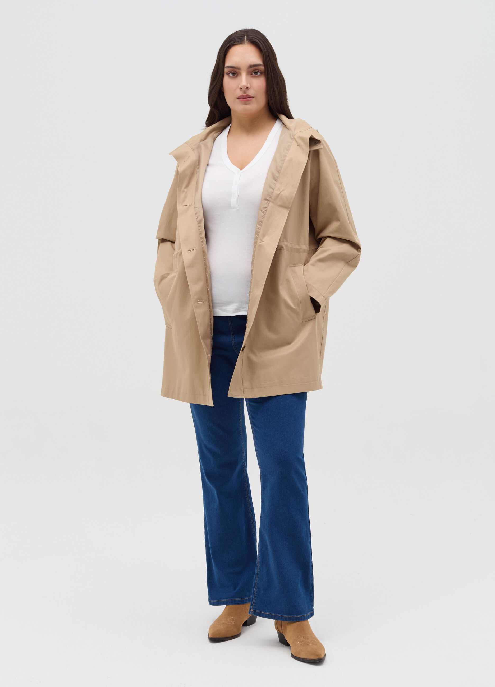 Curvy parka with internal drawstring