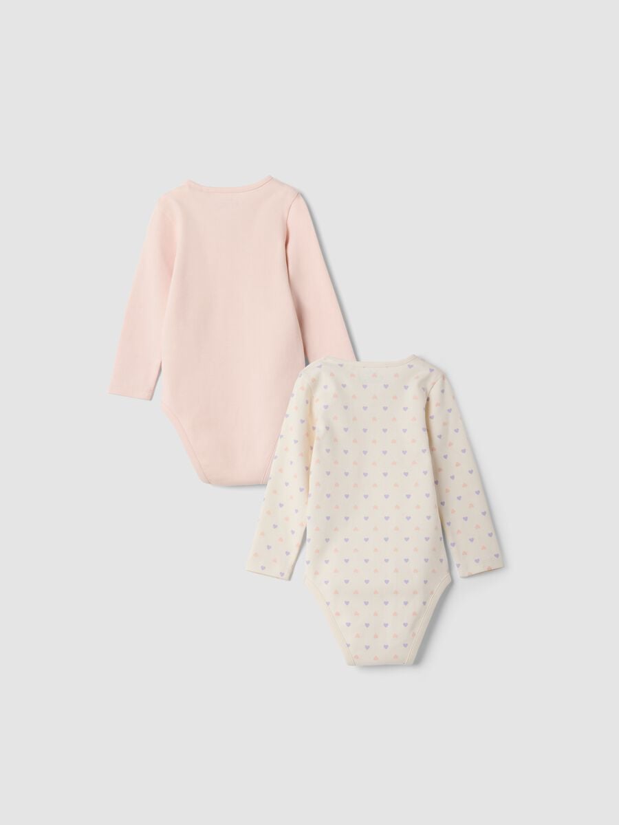 Bipack body rosa e beige in puro cotone organico girocollo per neonata_1