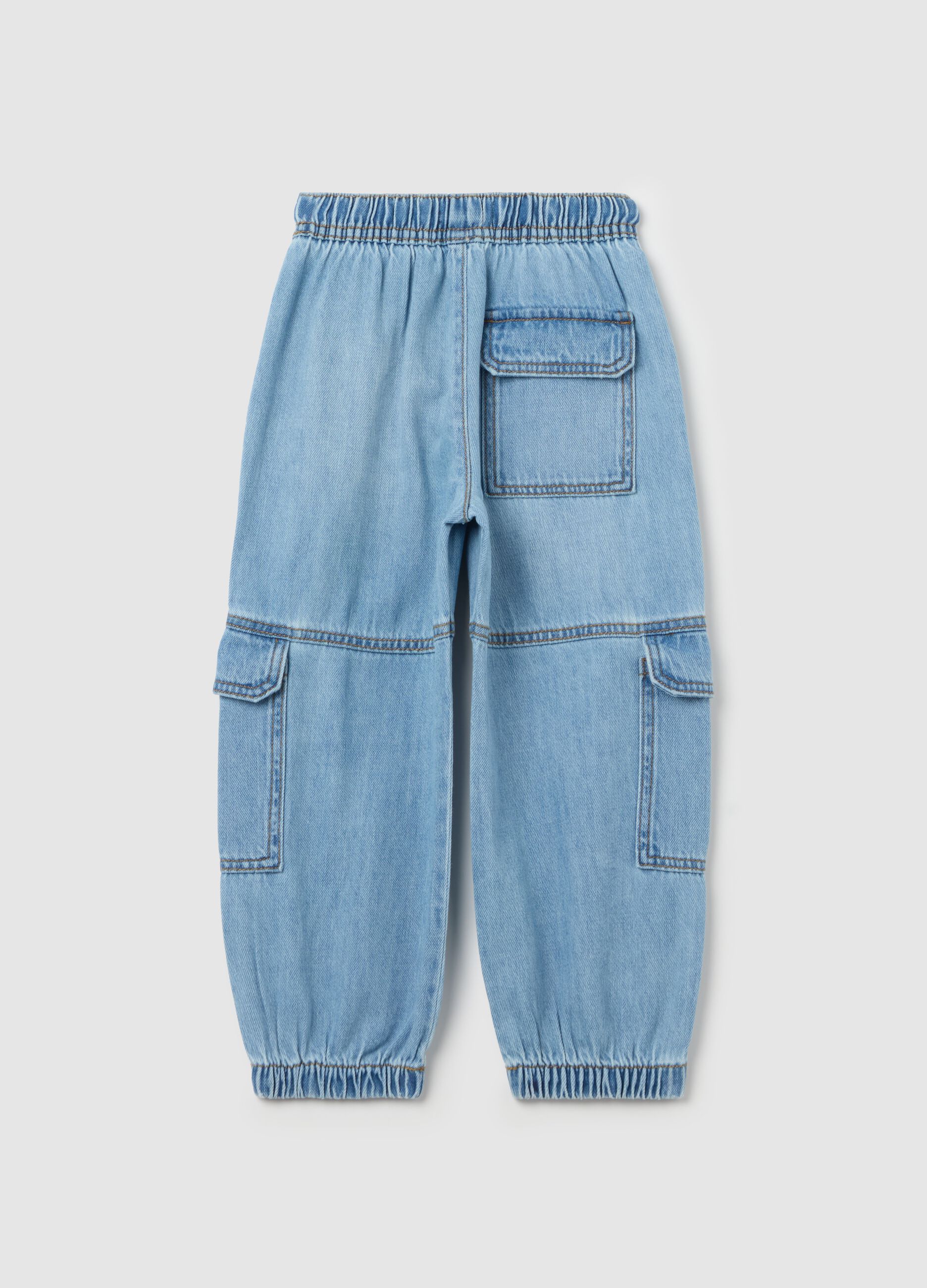 Parachute joggers in denim with drawstring