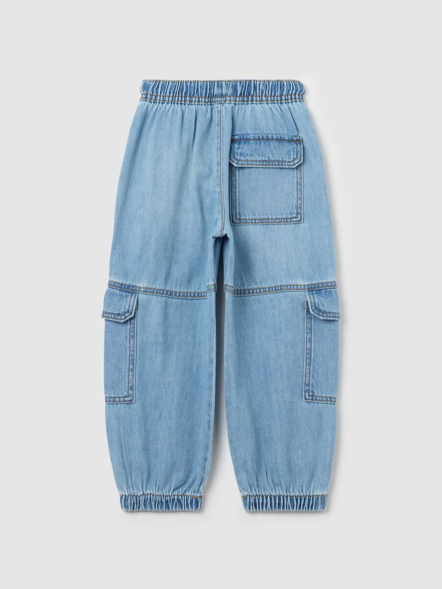 Parachute joggers in denim with drawstring_1