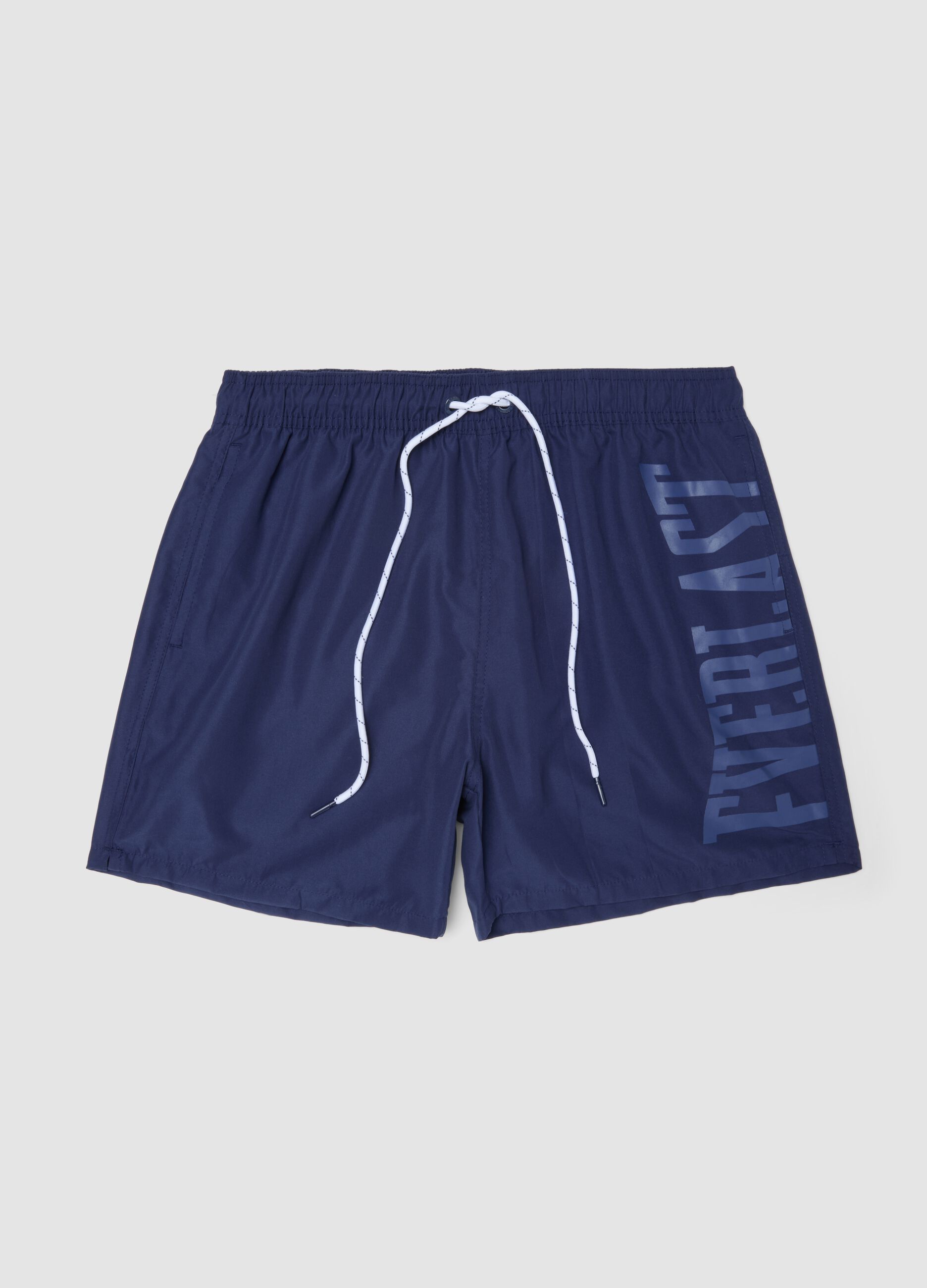 Blue swim shorts with contrast drawstring