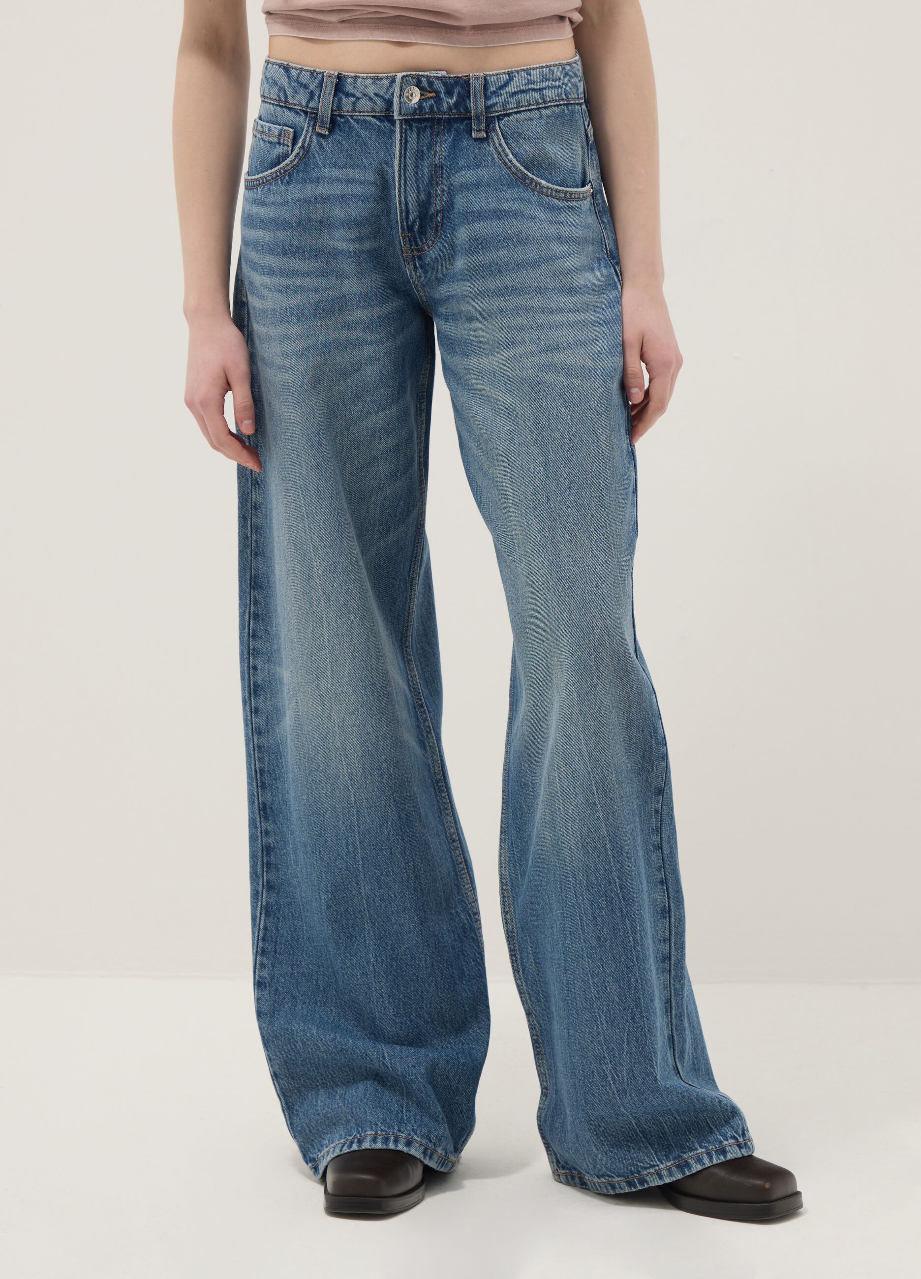 Blue denim boyfriend jeans in pure cotton