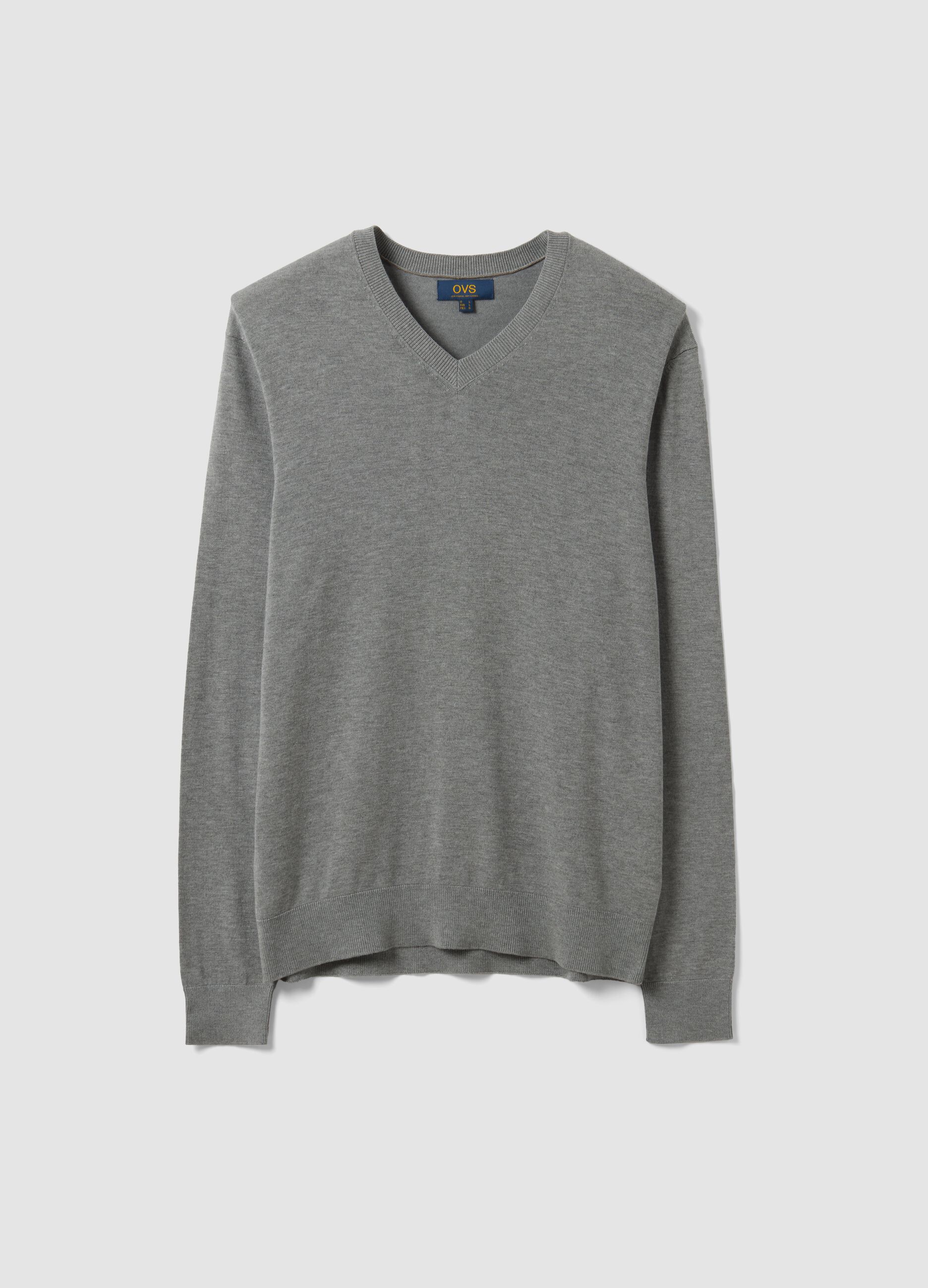 Grey viscose-blend V-neck jumper, regular fit