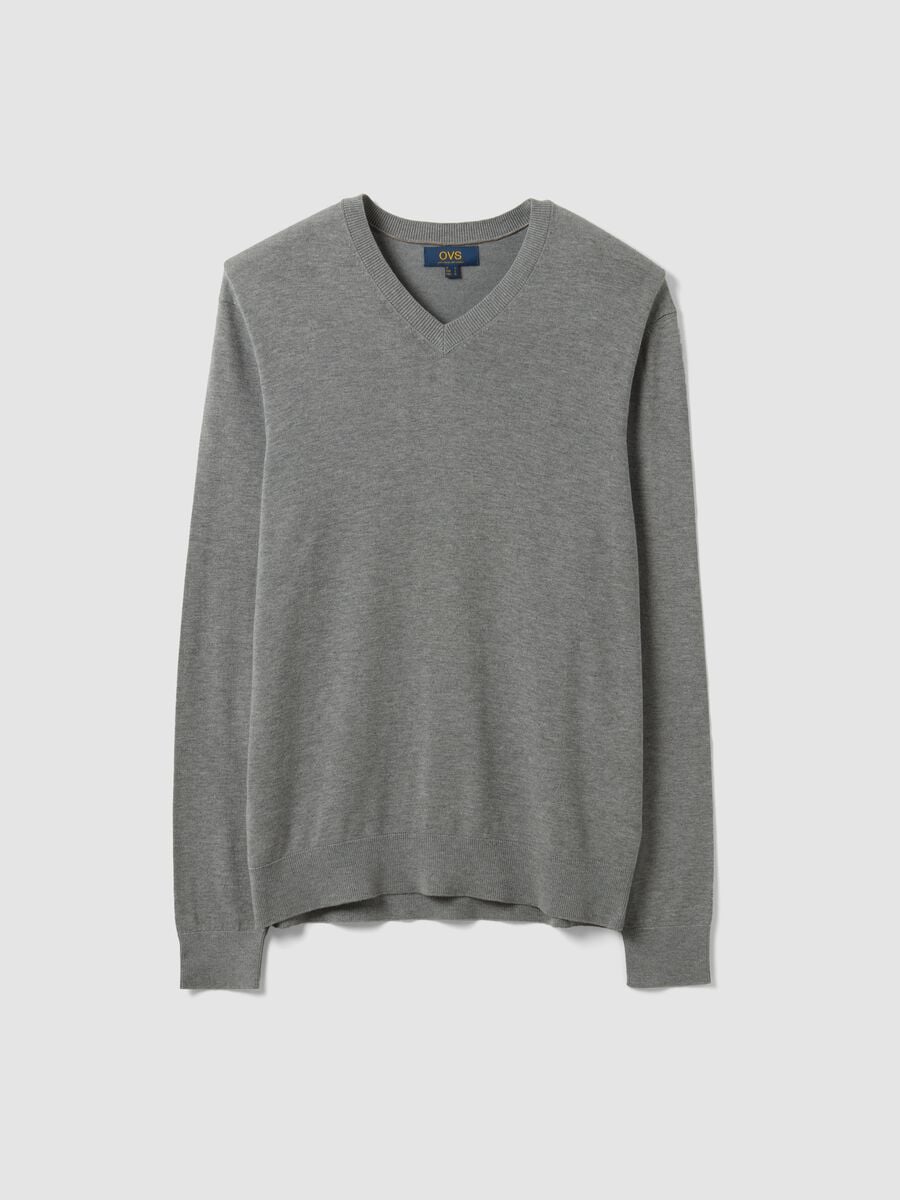 Maglia grigia in misto viscosa con scollo a V regular fit_0