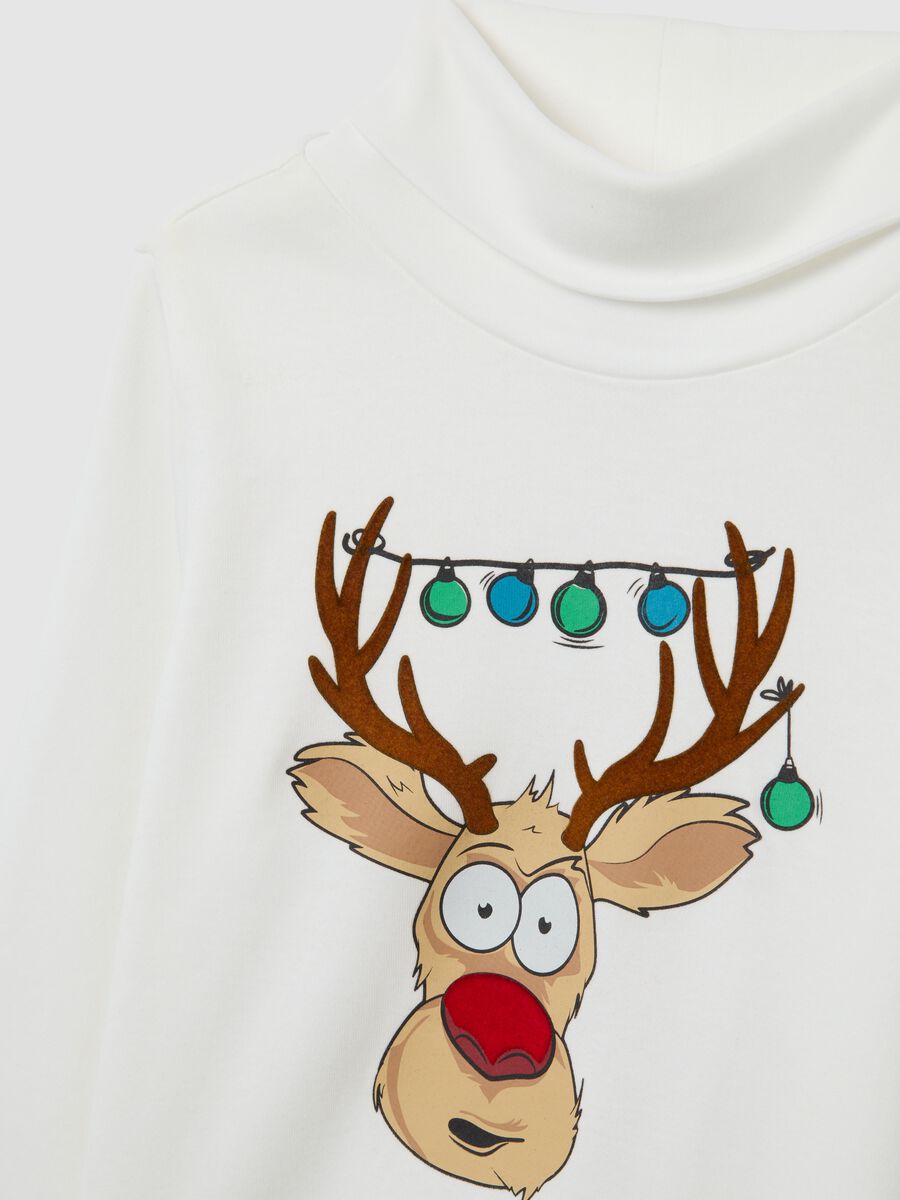 T-shirt da bambino in puro cotone bianca regular fit con renna_2