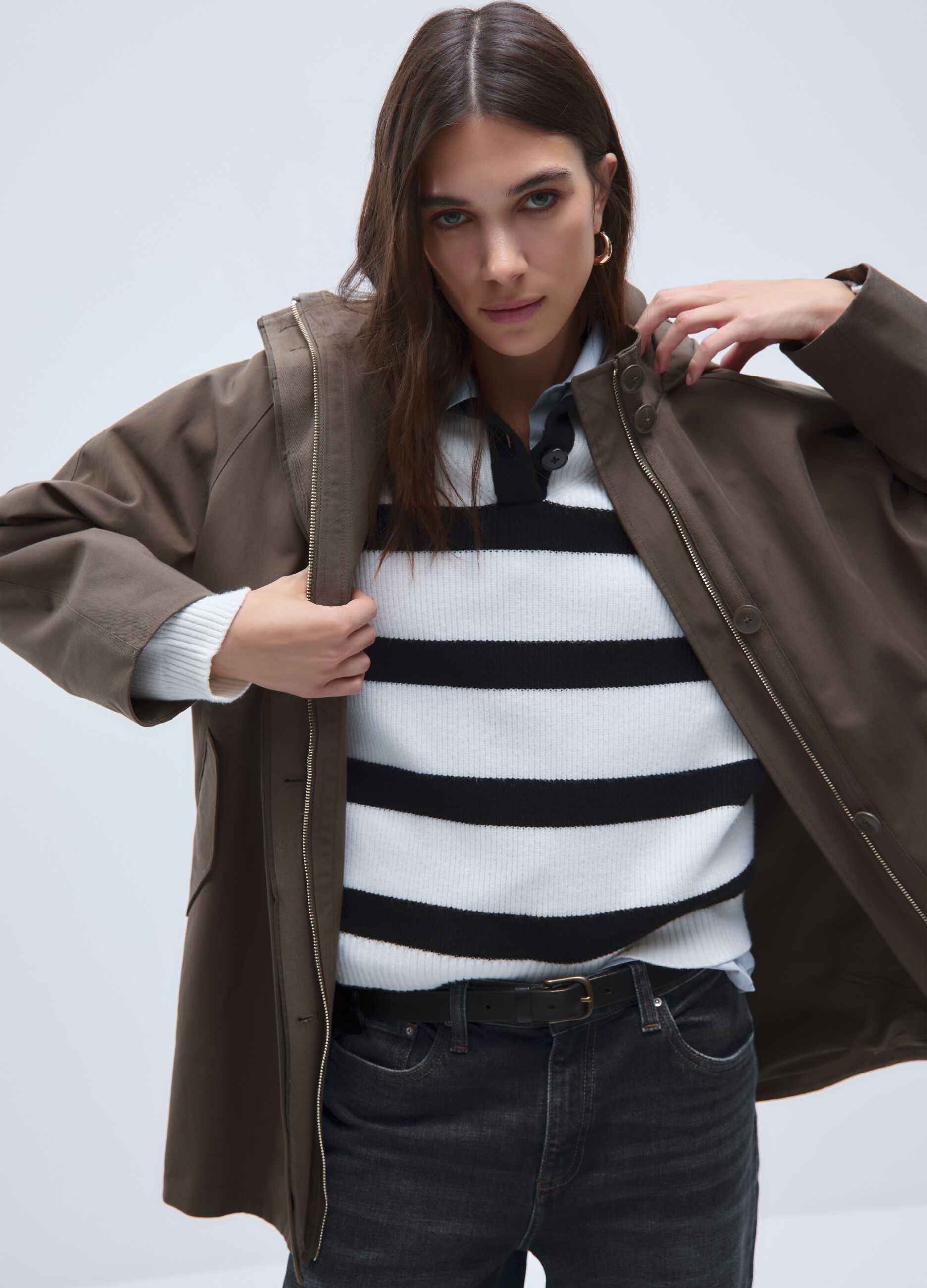 Brown regular fit cotton blend jacket