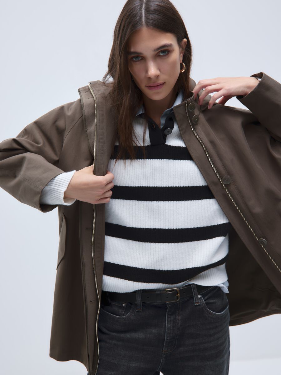 Giacca in misto cotone marrone regular fit_0