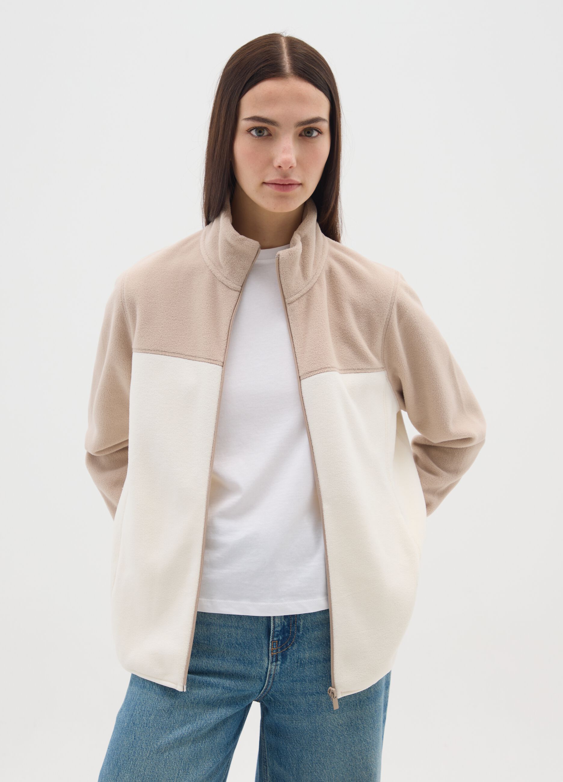 Pile multicolor vestibilità relaxed con zip