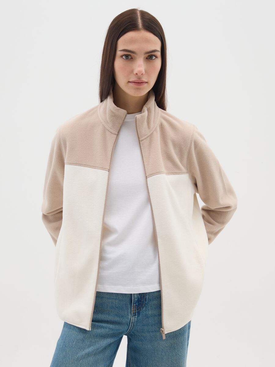 Multicolour fleece with relaxed fit and zip_0
