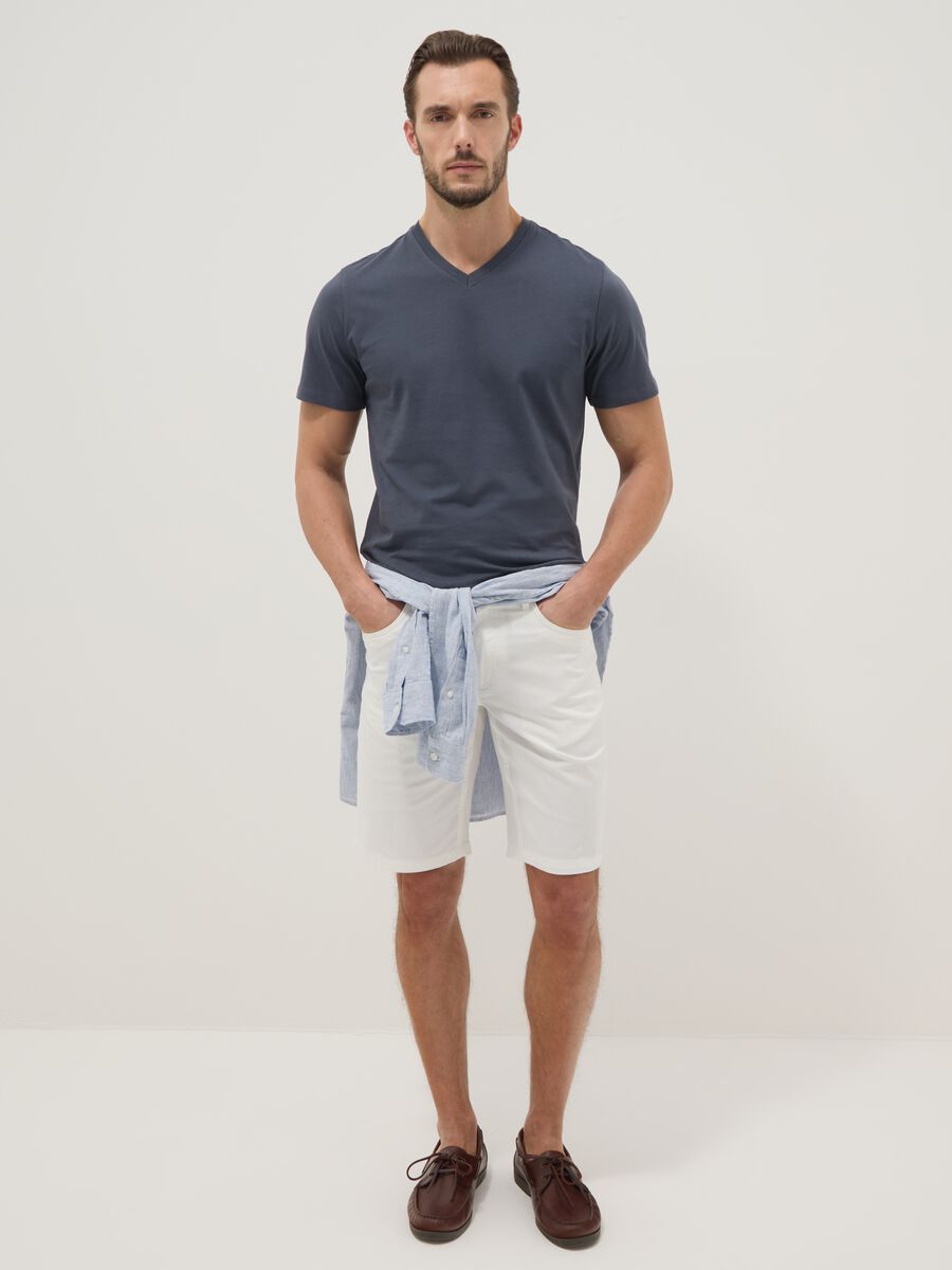 Blue pure cotton regular fit V-neck T-shirt_3