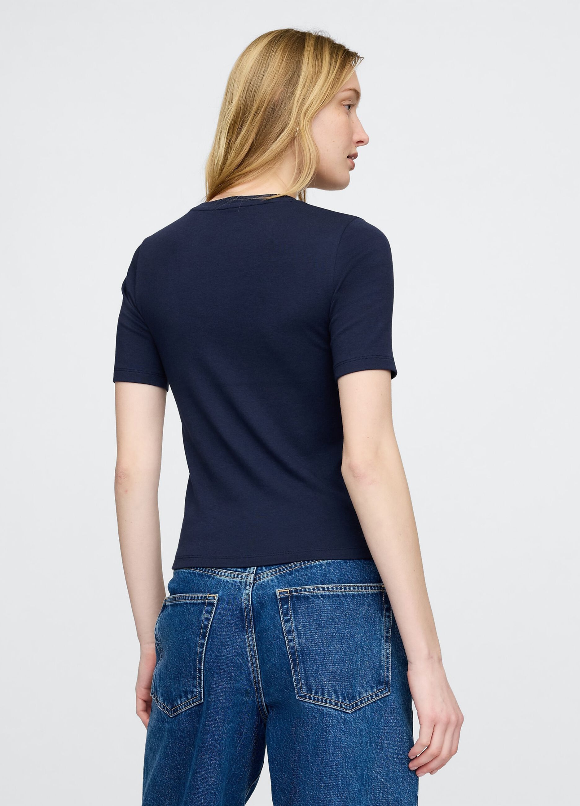 Dark blue cropped short sleeve T-shirt