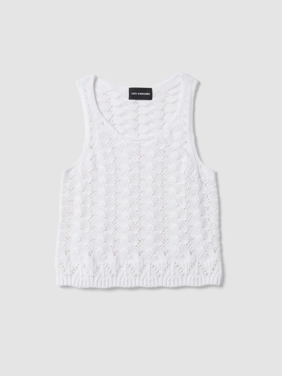 White pure cotton crochet tank top_4