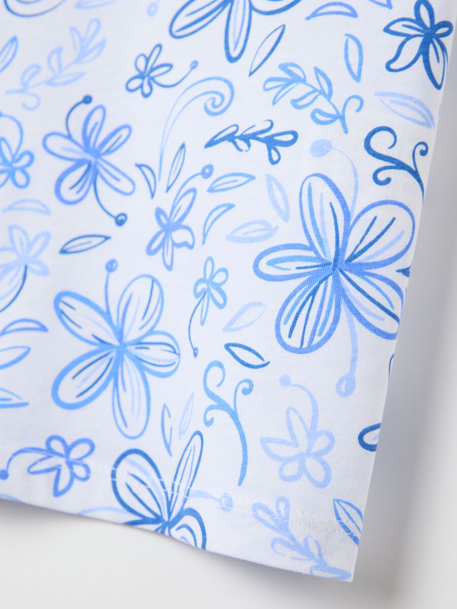 White organic cotton T-shirt with flowers print_3